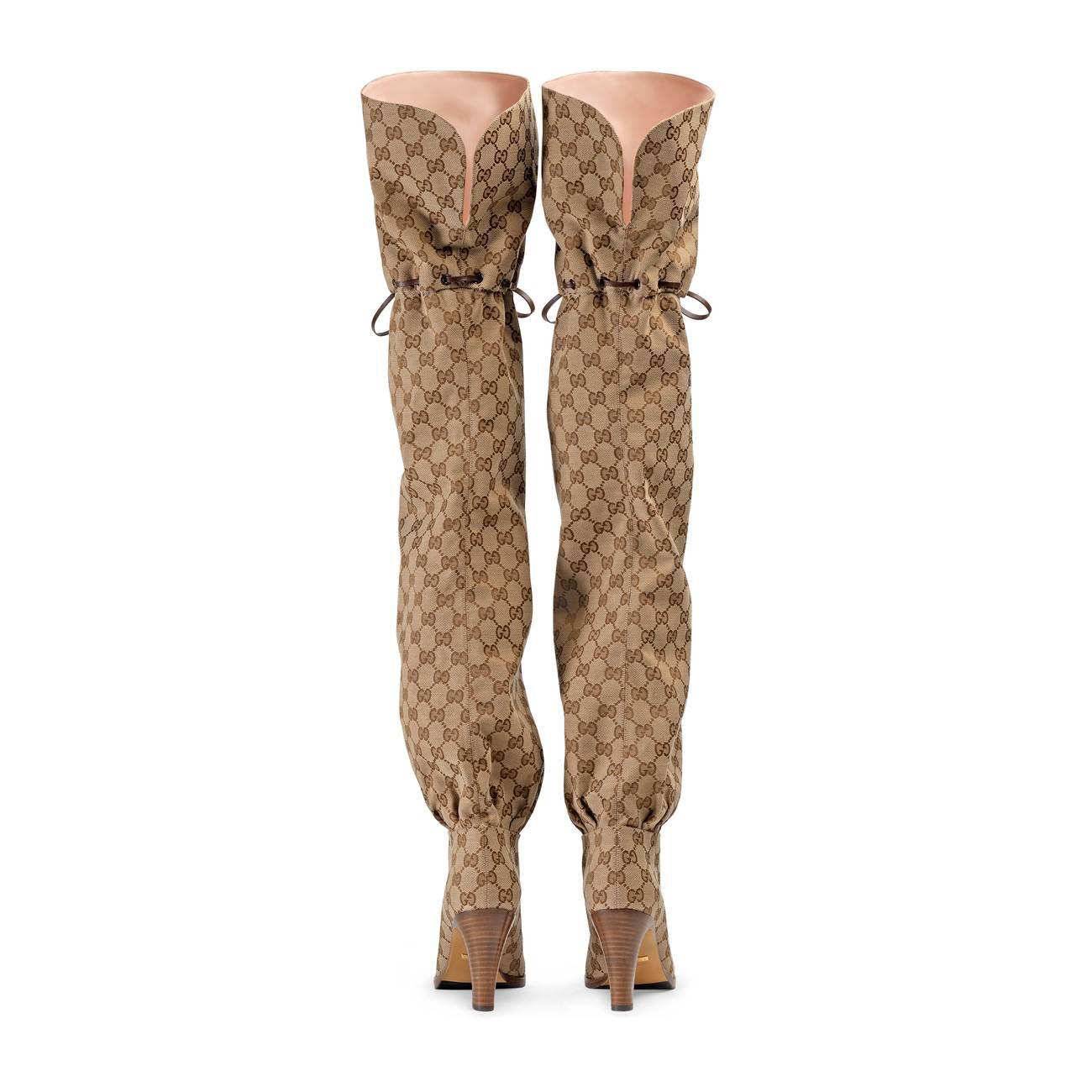 Gucci Canvas Original GG Over The Knee Boots in Brown Lyst