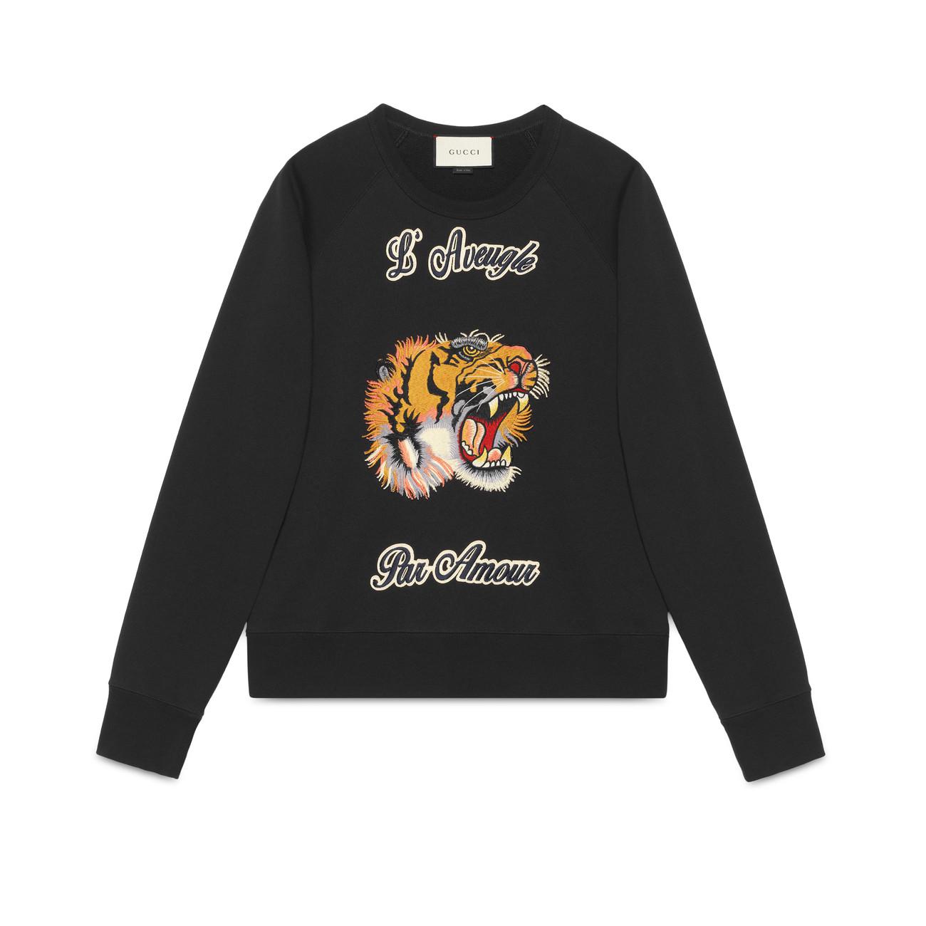 Gucci Cotton Sweatshirt With Tiger in Black for Men - Lyst
