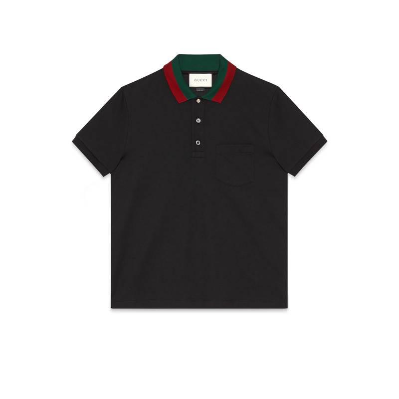 mirakel Overdreven bluse Gucci Cotton Polo With Web Collar in Black for Men - Lyst