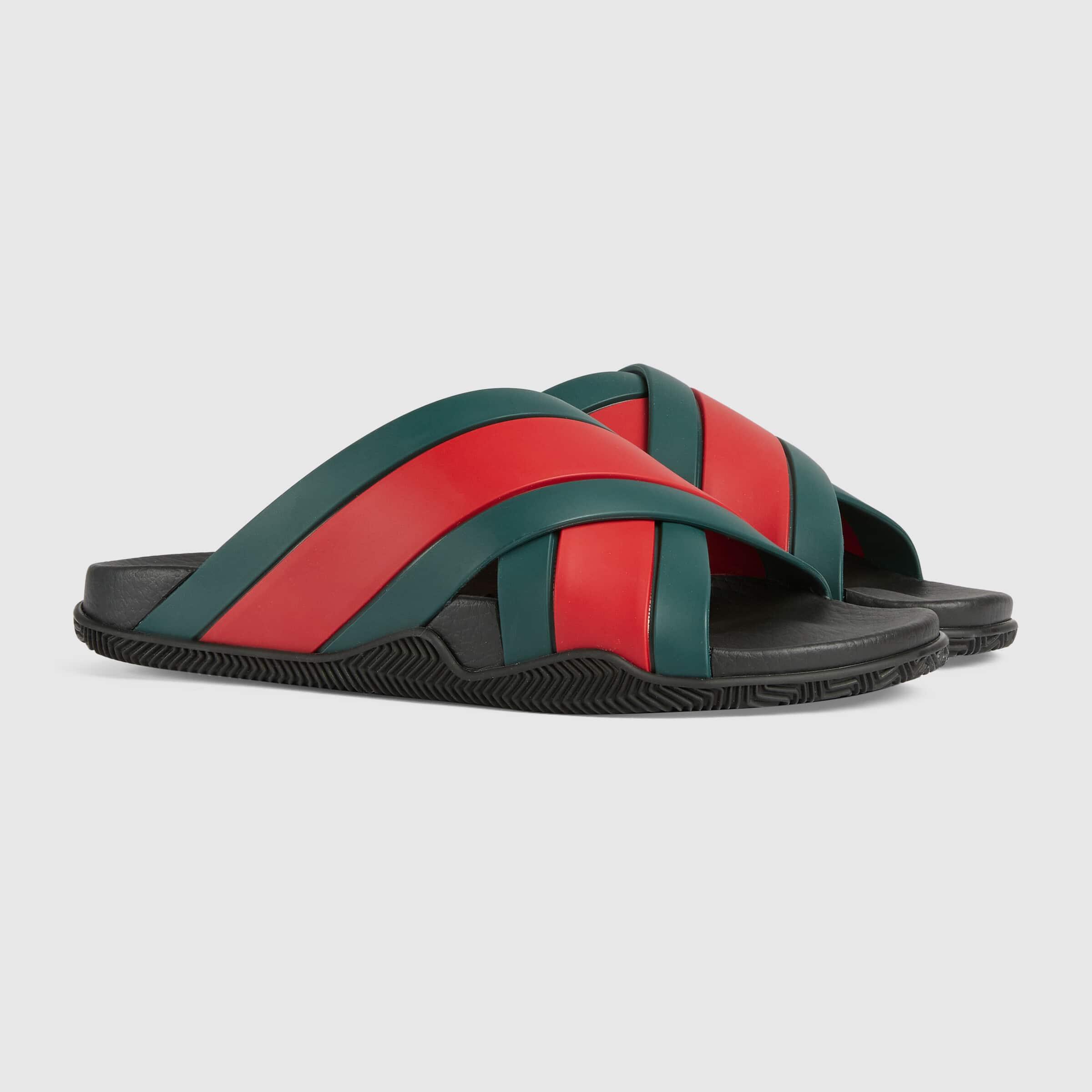 Gucci Rubber Slide Sandal With Web in Red for Men Lyst