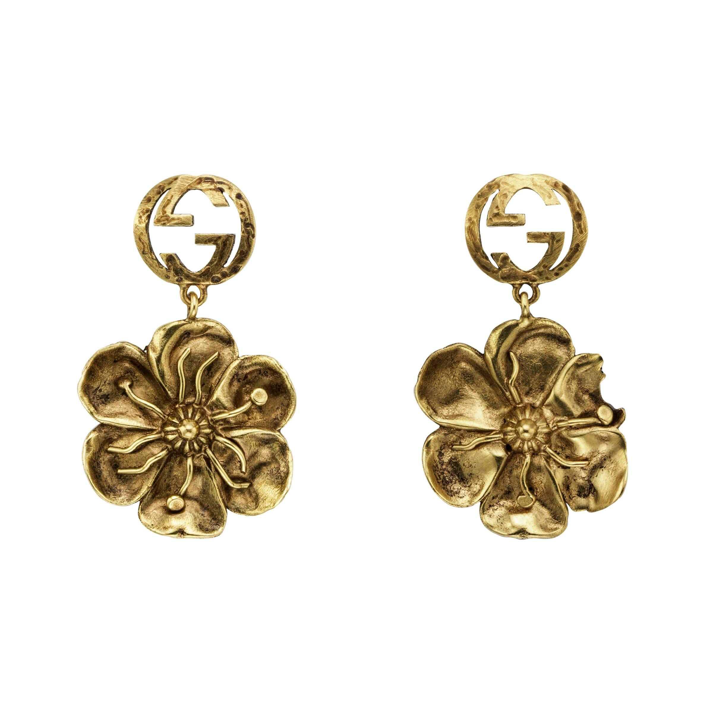 Gucci Felt Metal Earrings With Floral 