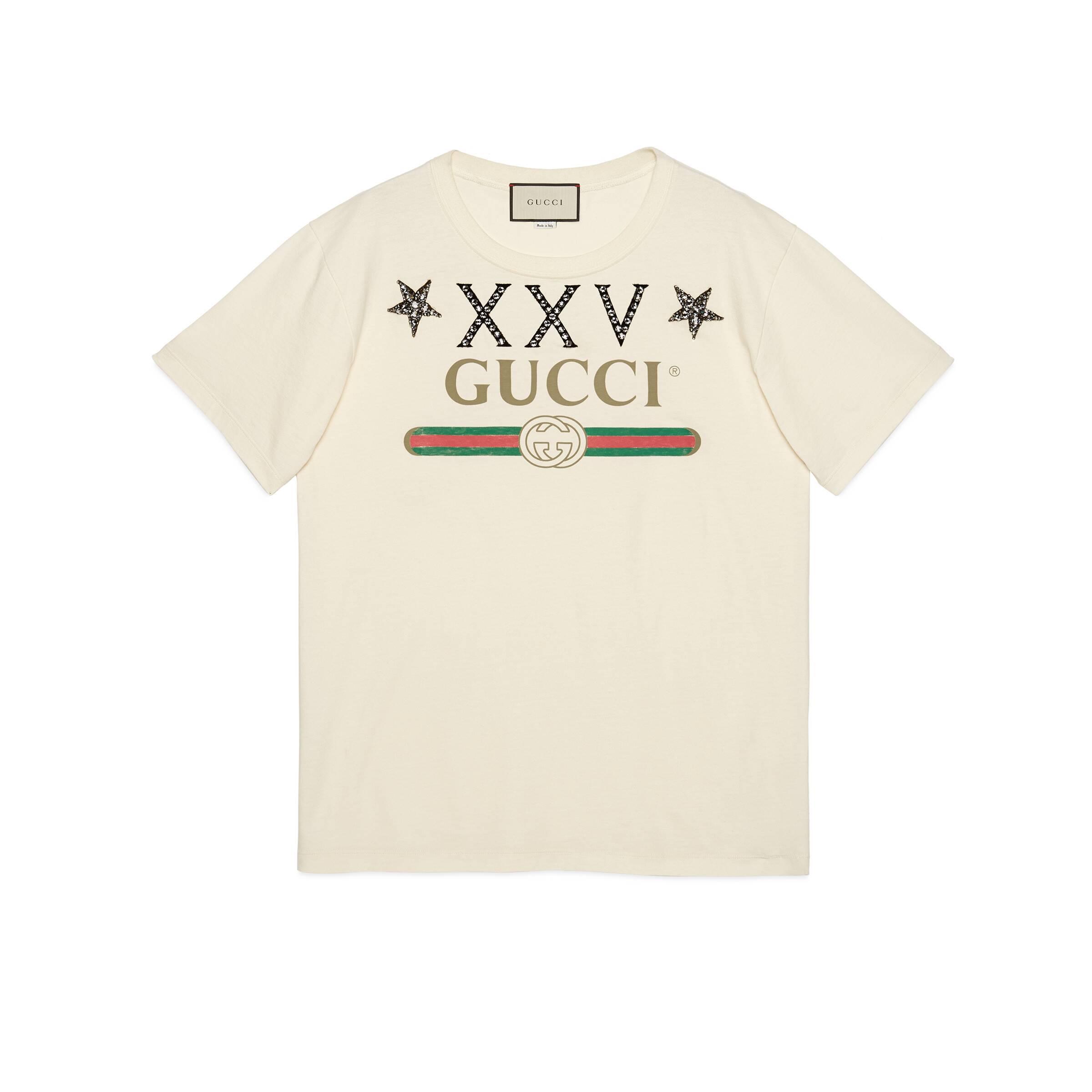 Gucci Cotton Logo T-shirt With Stars in Ivory (White) - Lyst