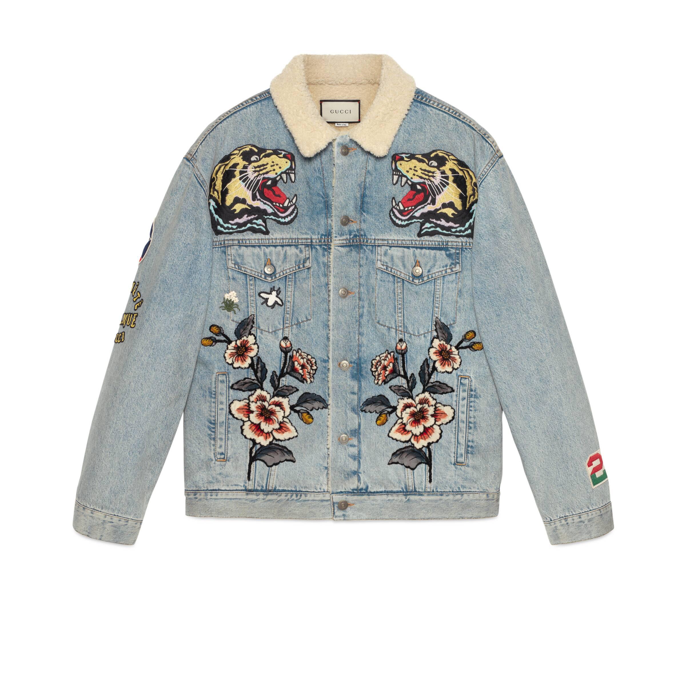 Gucci Oversize Denim Jacket With Patches in Blue for Men - Lyst