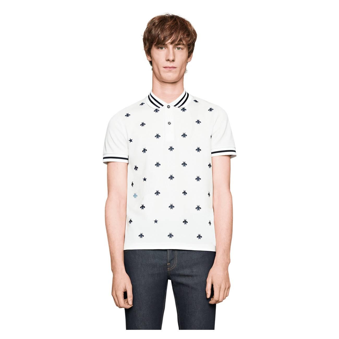 gucci cotton polo with bees and stars