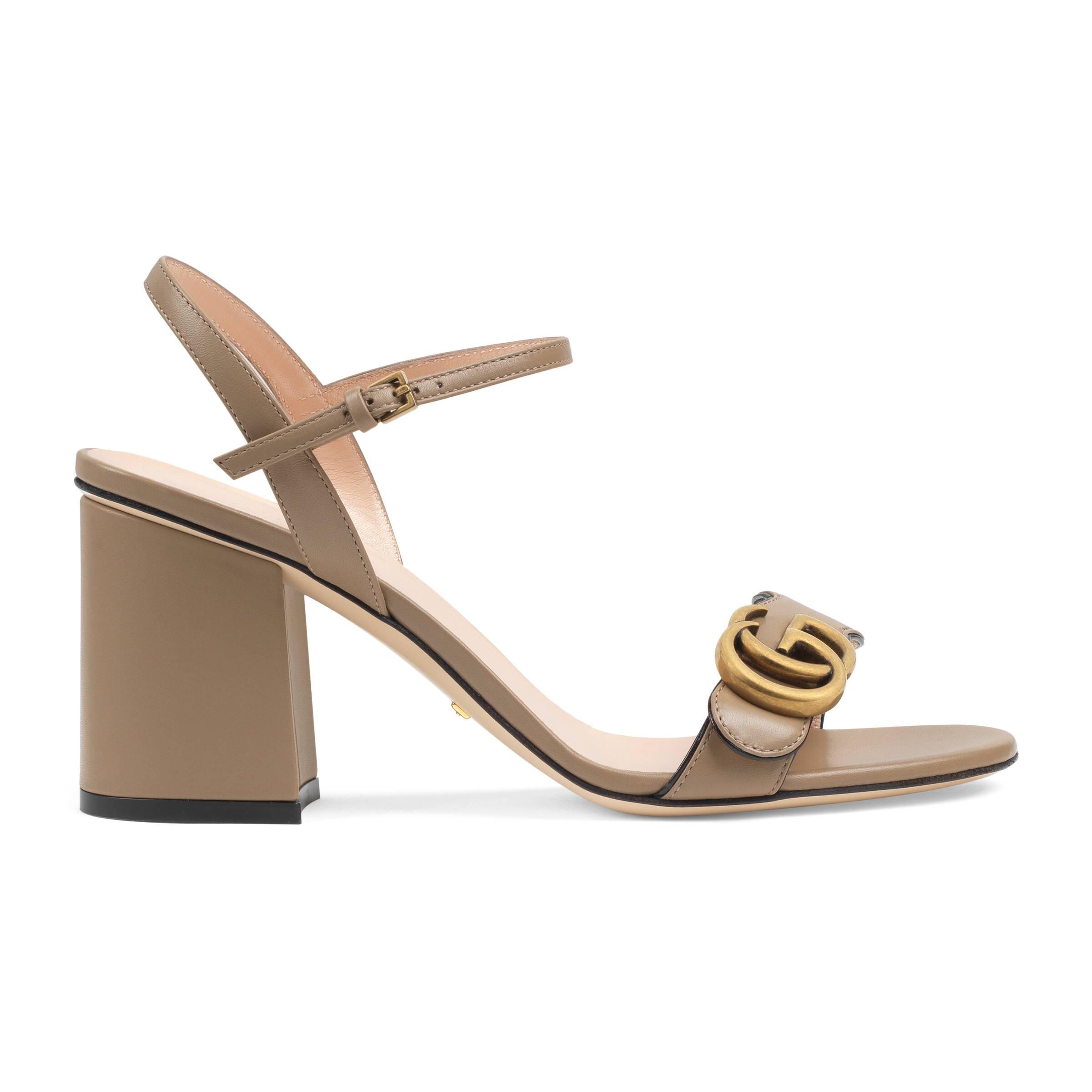 Gucci Leather Mid-heel Sandal With Double G in Natural | Lyst