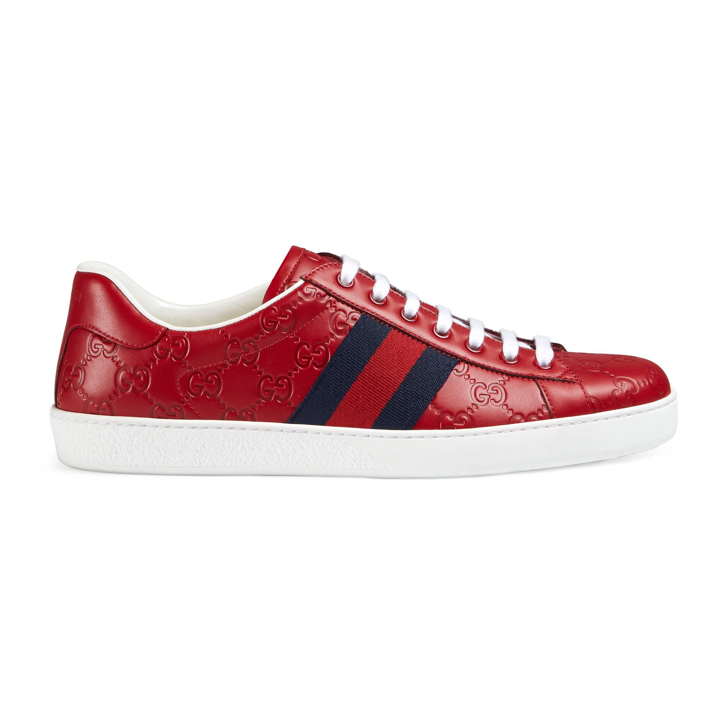 Gucci Ace Signature Sneaker in Red for Men | Lyst