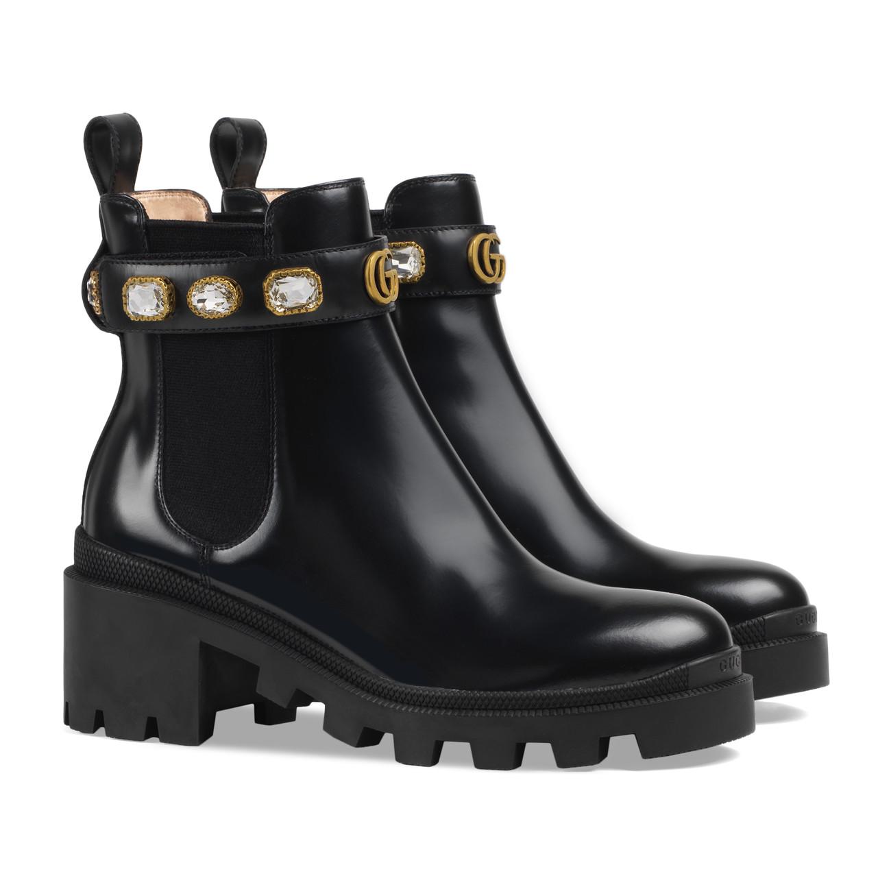 Gucci Leather Ankle Boot With Belt in Black Lyst