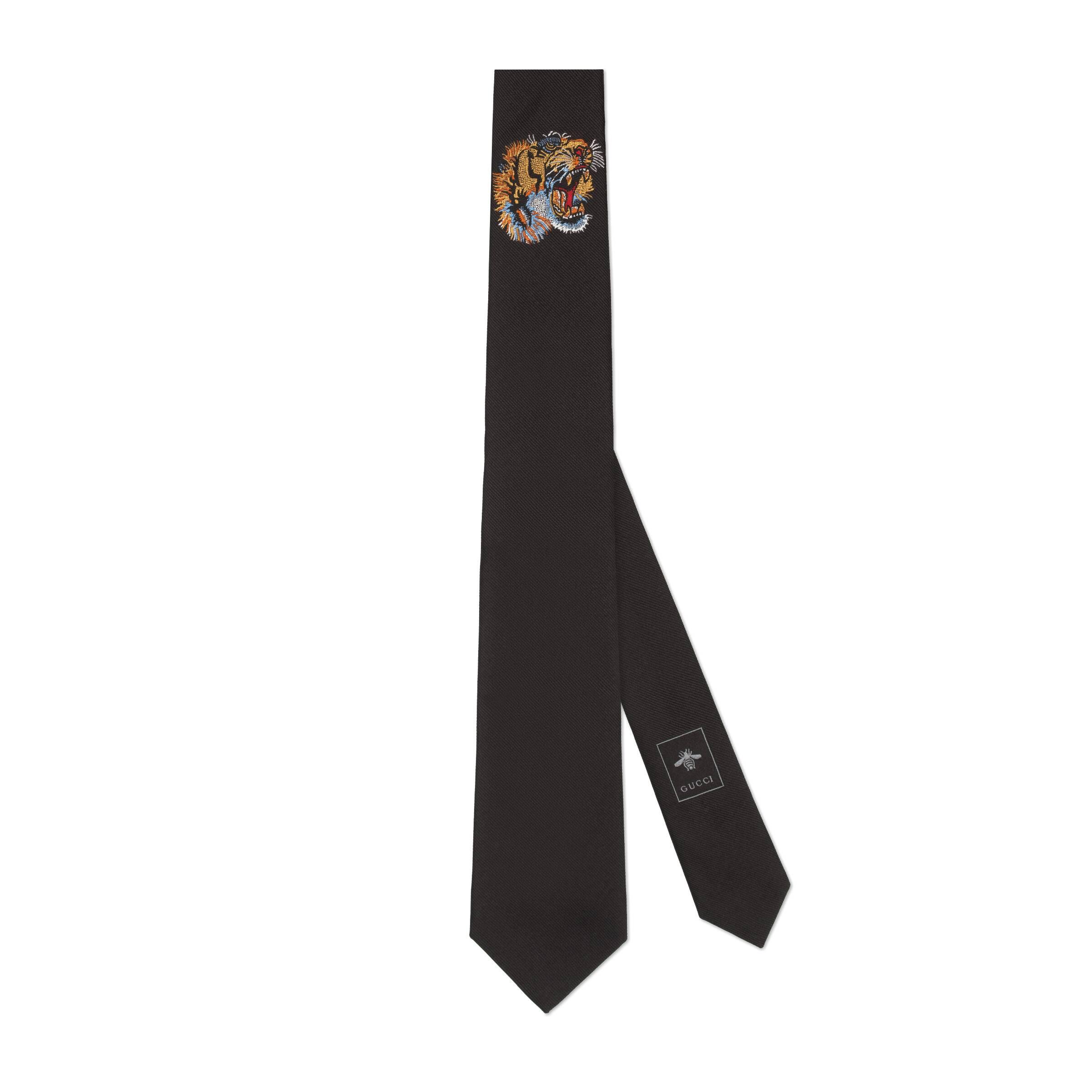 Gucci Tiger Underknot Silk Tie in Black for Men - Lyst