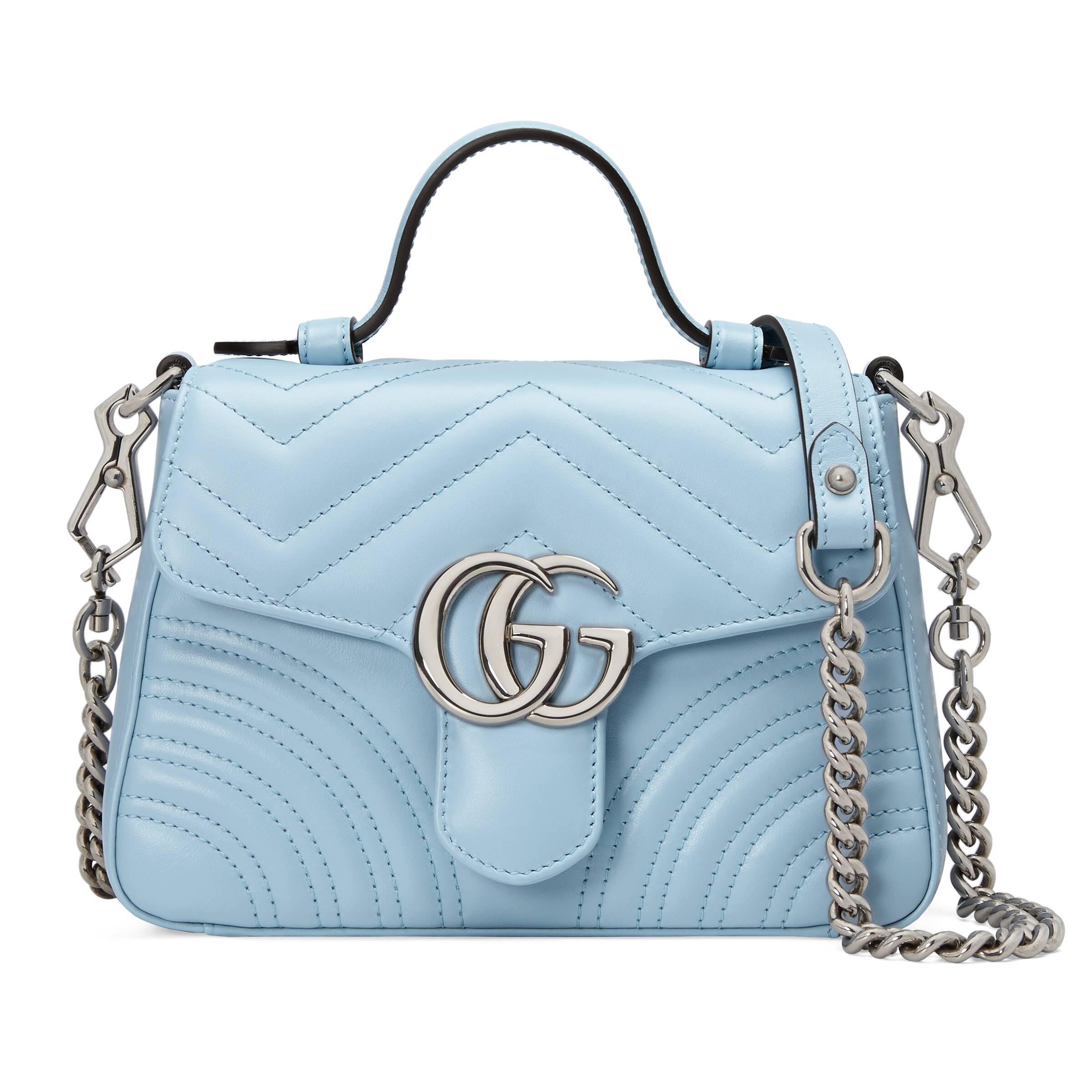 Gucci GG Marmont Mini Top Handle Bag in Blue | Lyst