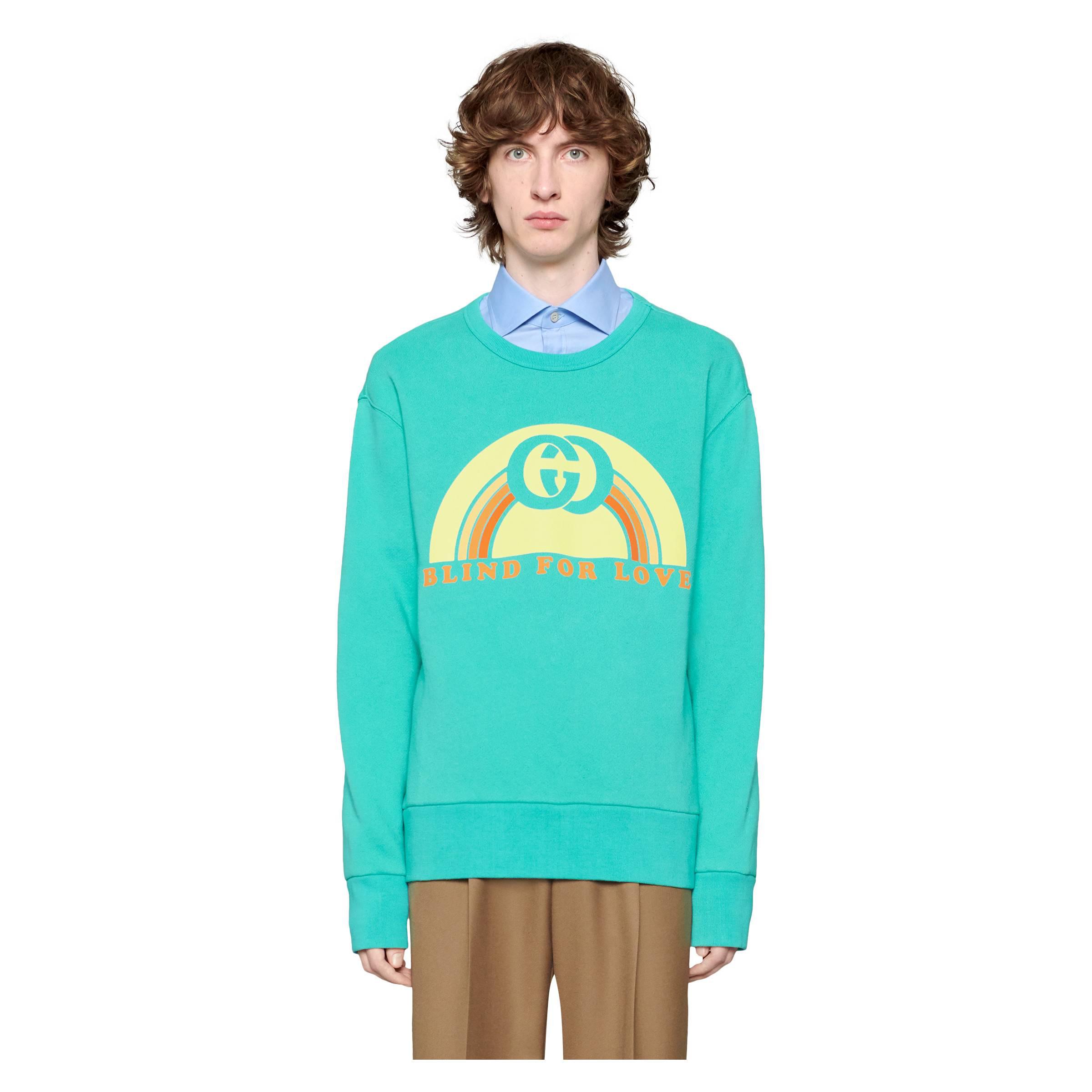 Gucci Baumwolle Sweatshirt Mit Regenbogen Print In Blau Fur Herren Lyst