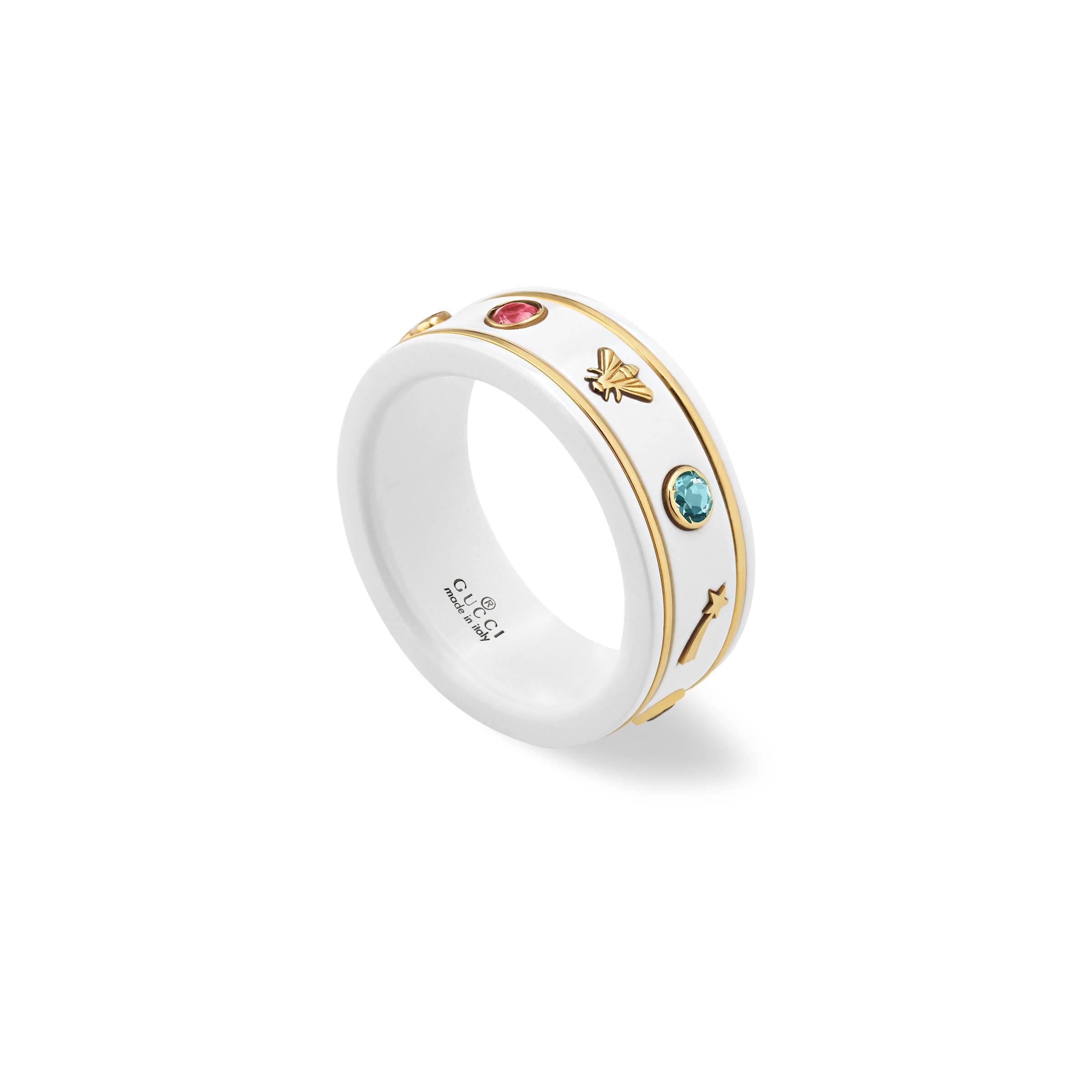 icon ring with gemstones gucci