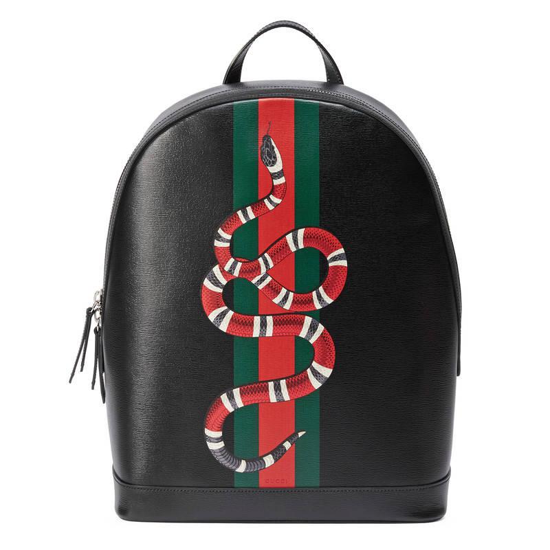 Gucci Web And Snake Print Leather Backpack in Black for - Lyst