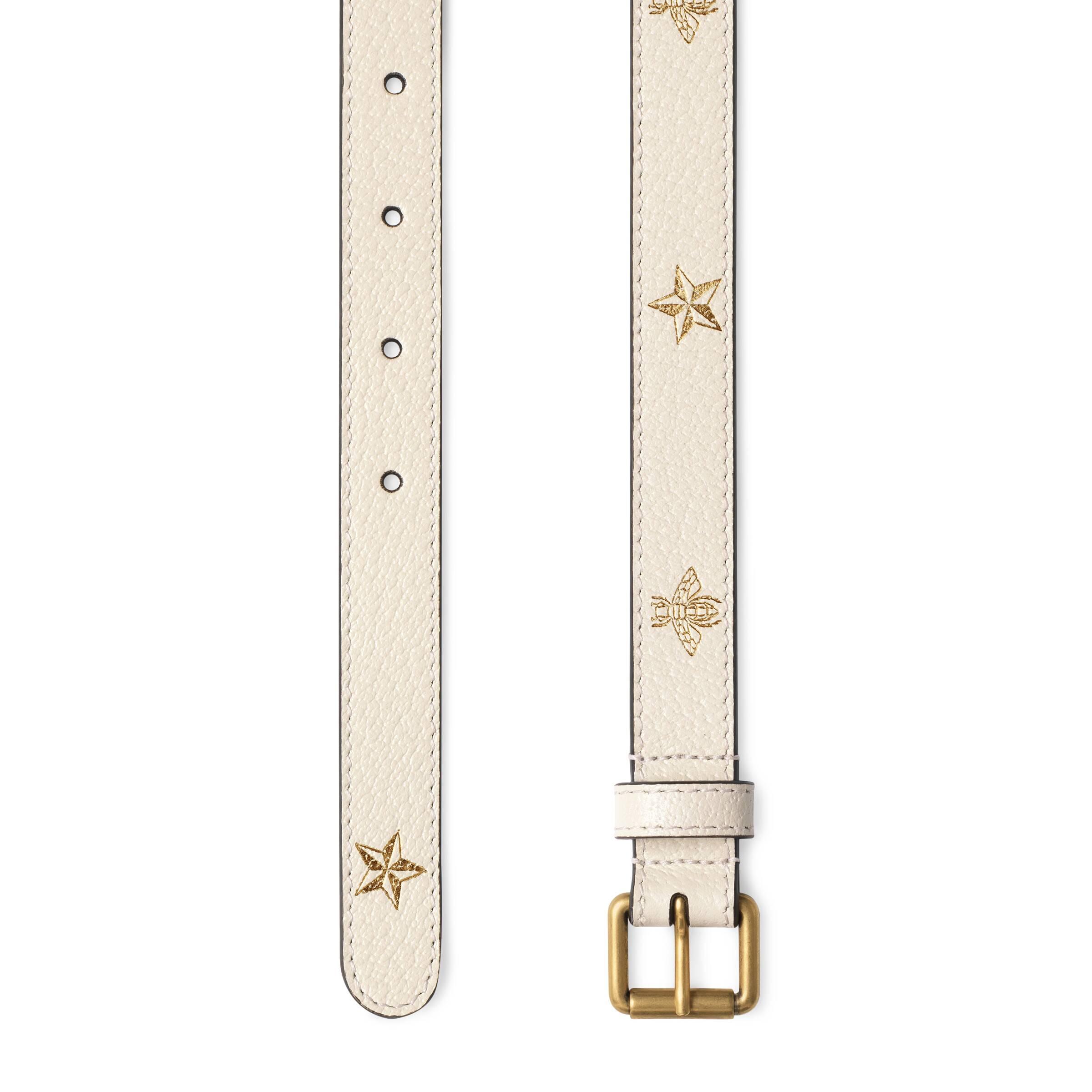 Gucci Belt With Bees And Stars Print in White Leather (White) Lyst