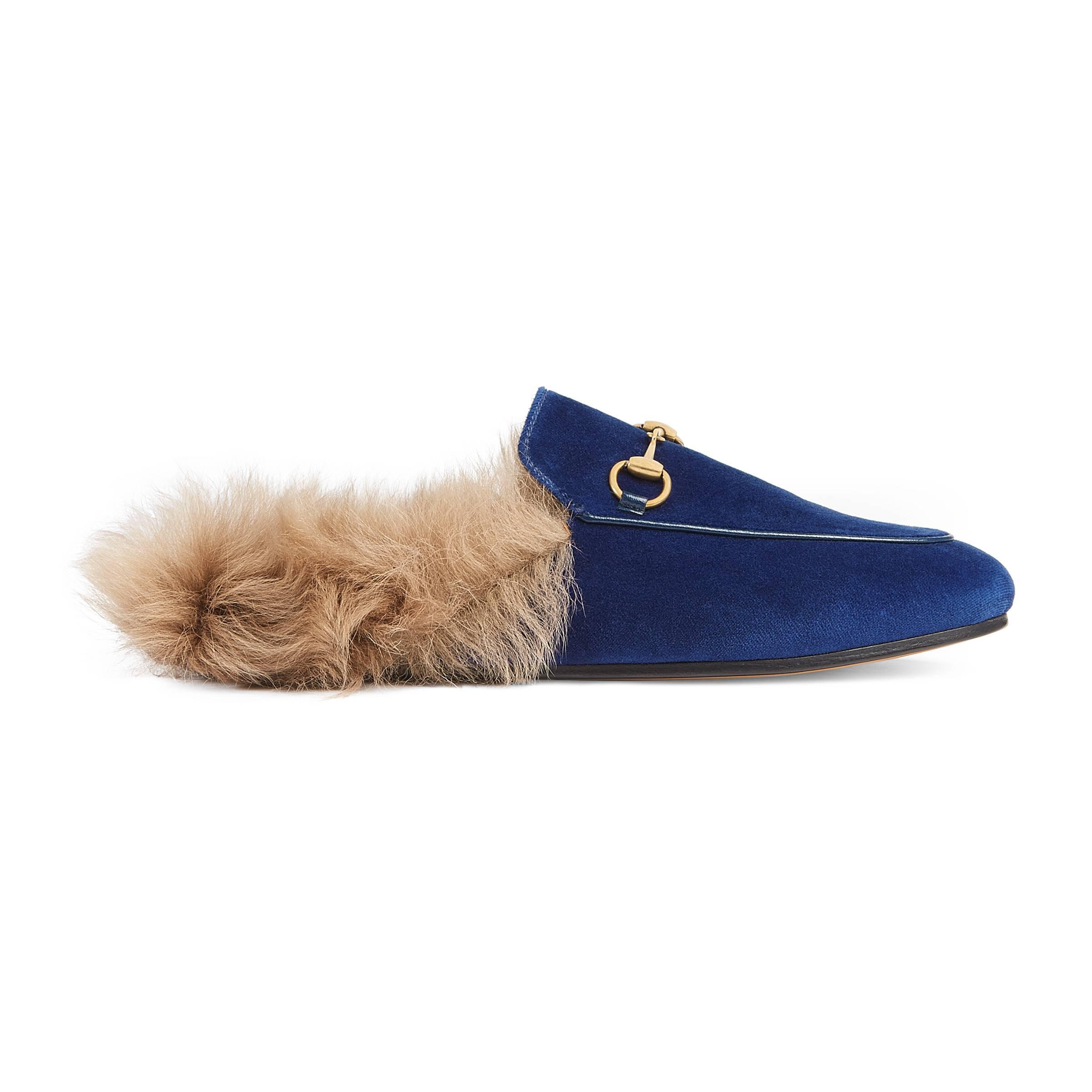 Slipper Princetown in velluto di Gucci in Blu | Lyst