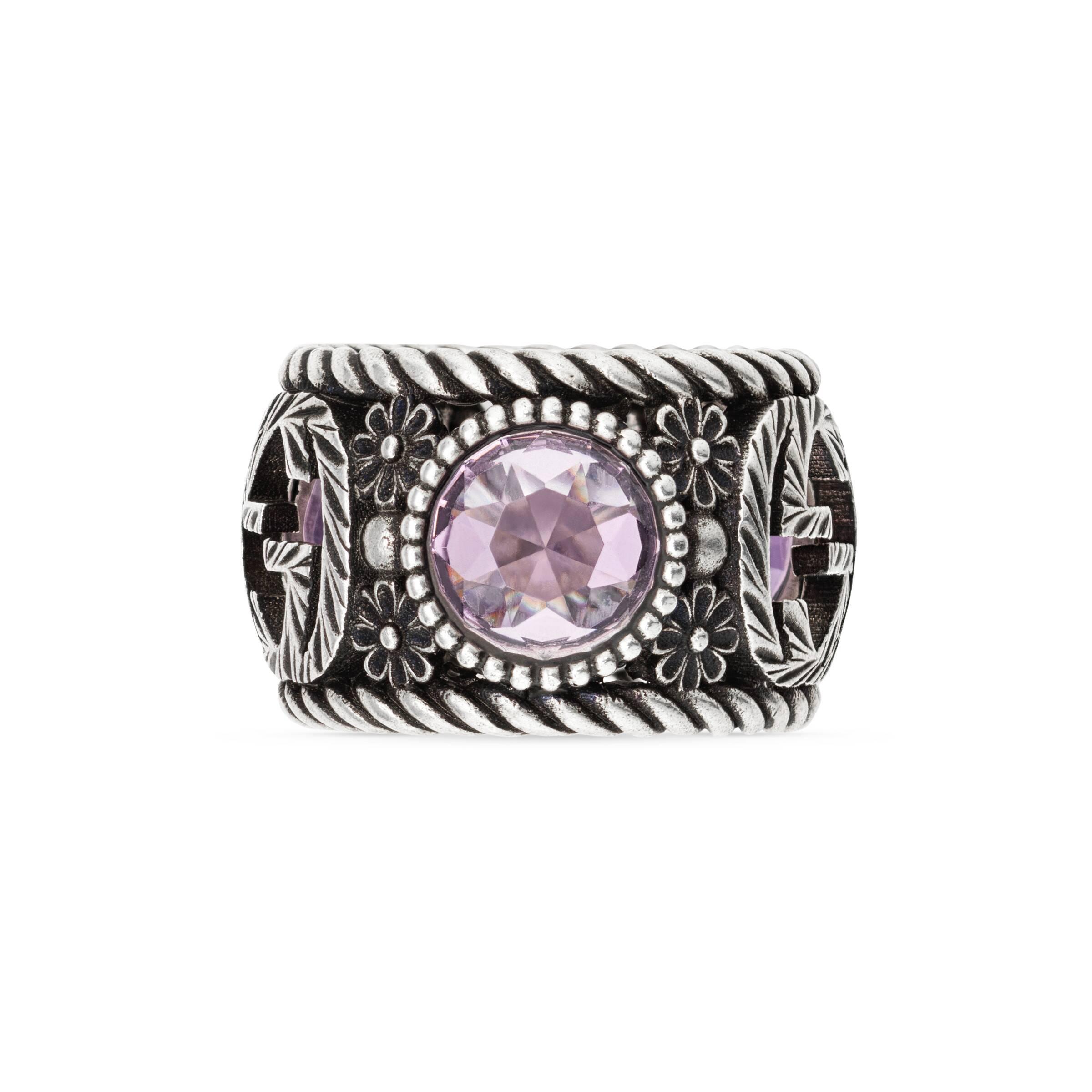 Gucci Silver Ring With Interlocking G And Flowers - Lyst