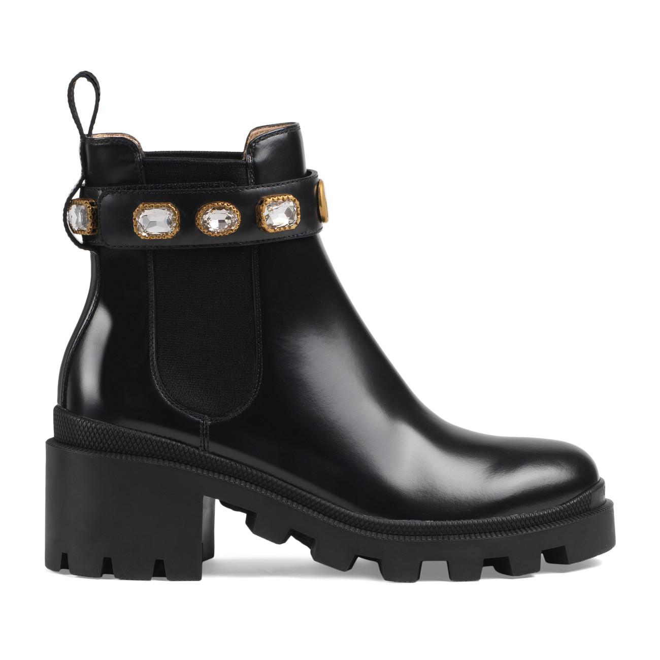Gucci Leather Ankle Boot With Belt in Black Lyst