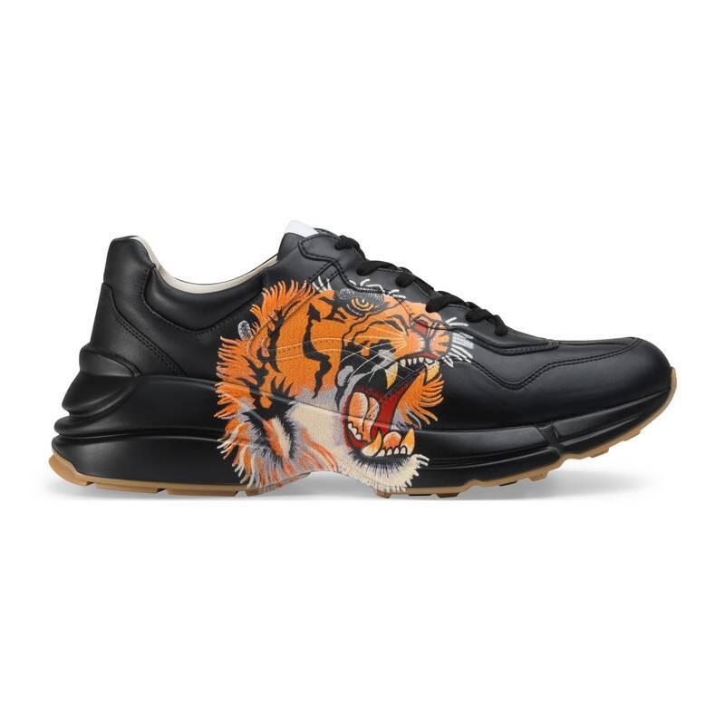 Gucci Rhyton Leather Sneaker With Tiger in Black for Men - Lyst