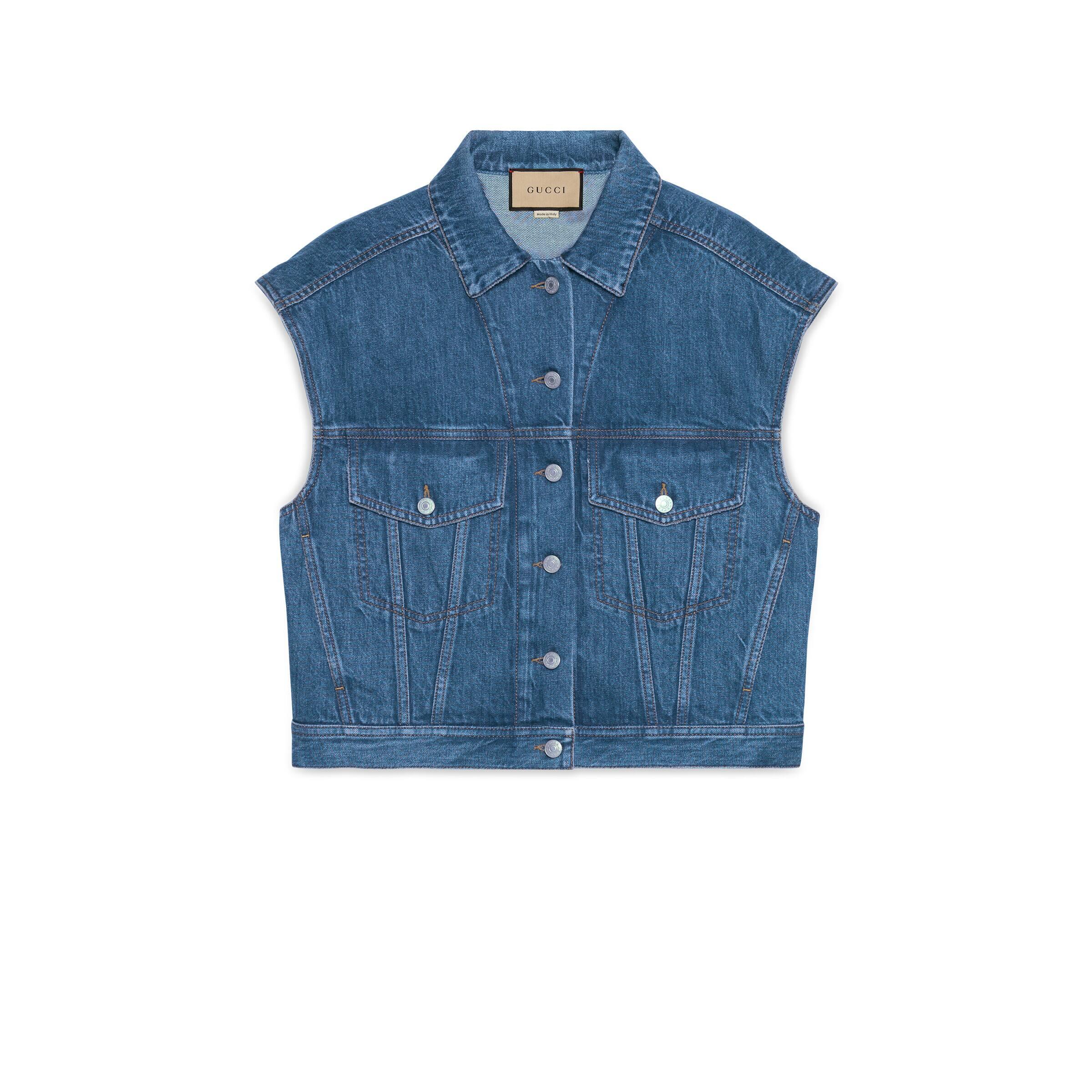 Gucci Washed Denim Vest in Blue | Lyst