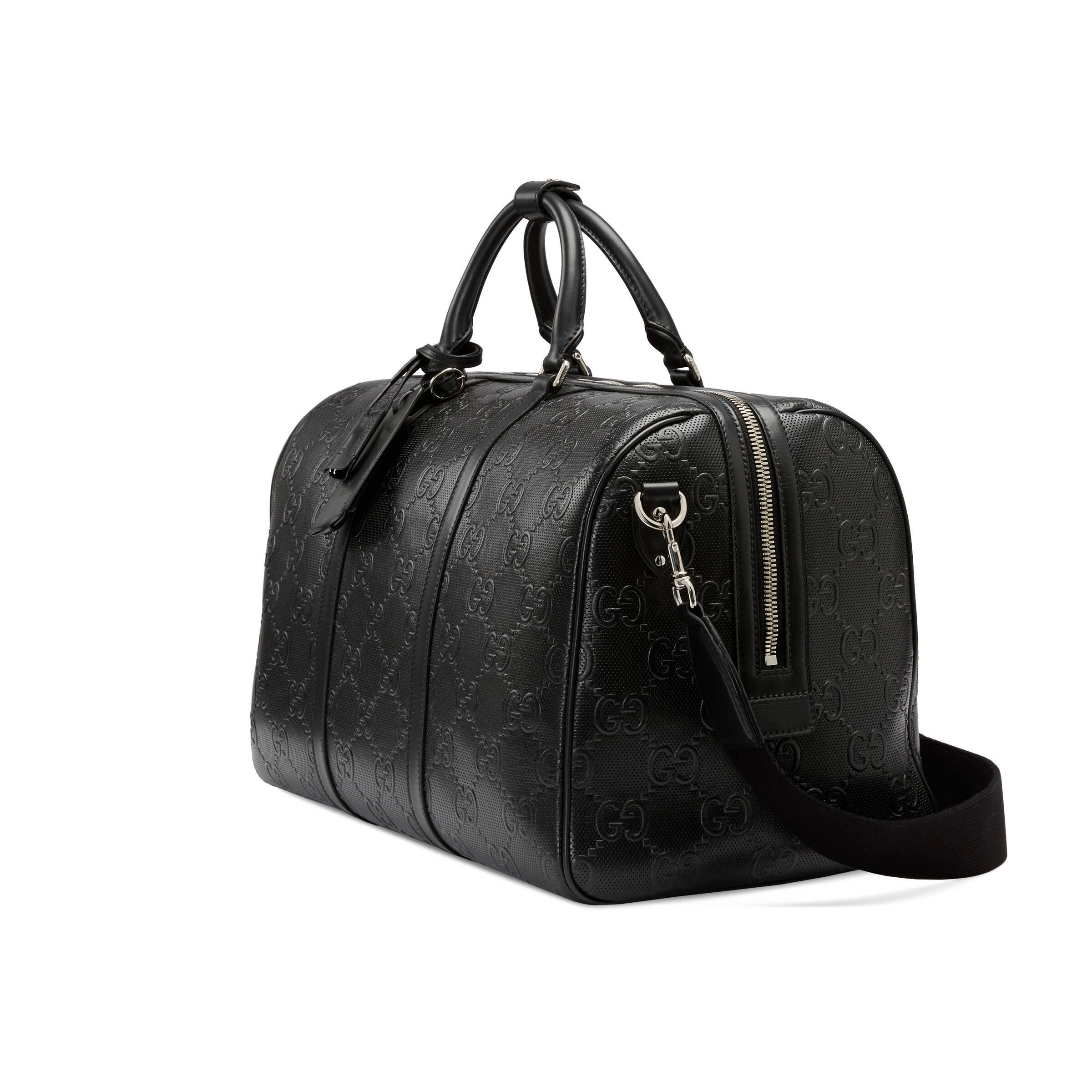 Gucci Leather GG Embossed Duffle Bag in Black for Men Lyst