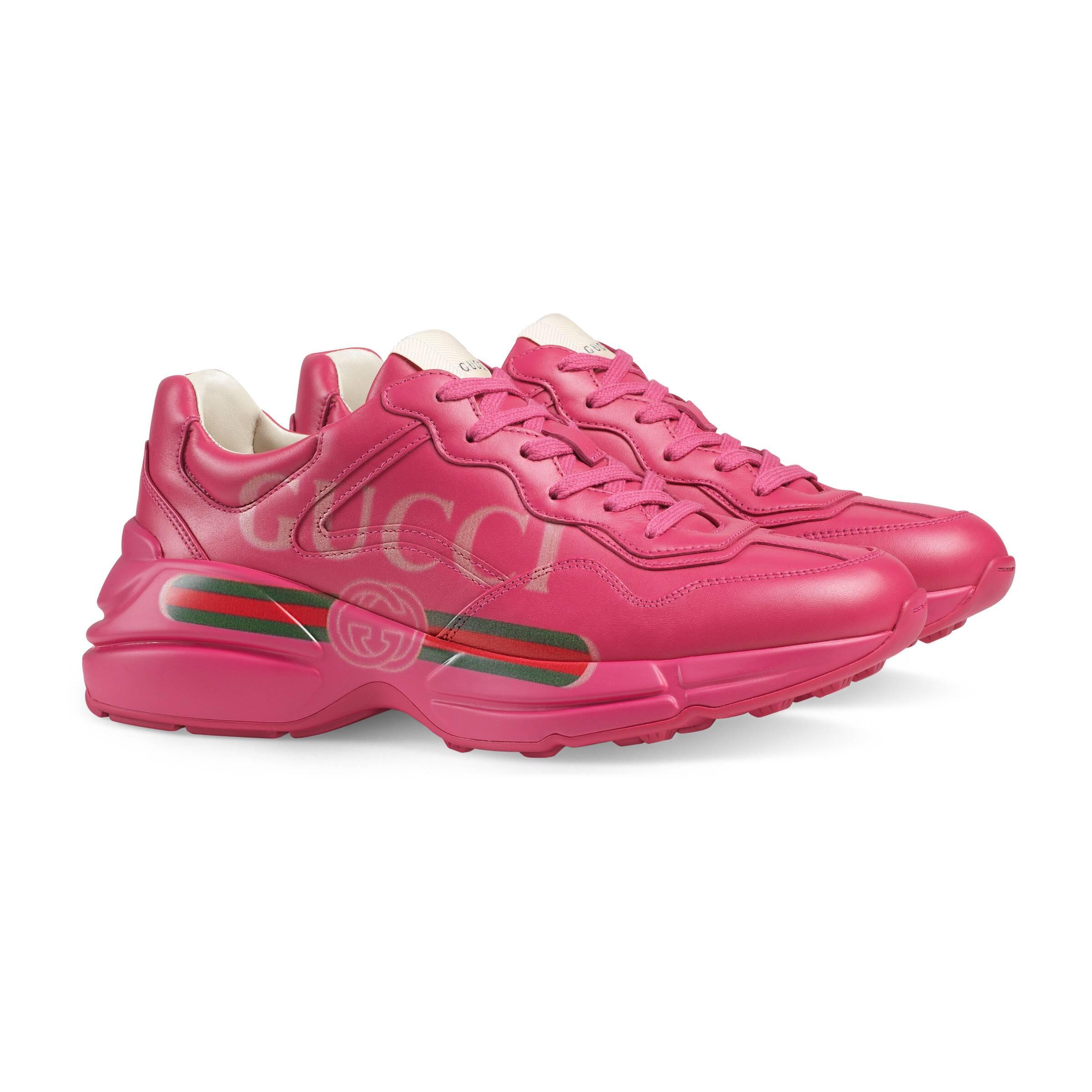 Allergi interview tjære Gucci Rhyton Logo Leather Sneaker in Pink | Lyst