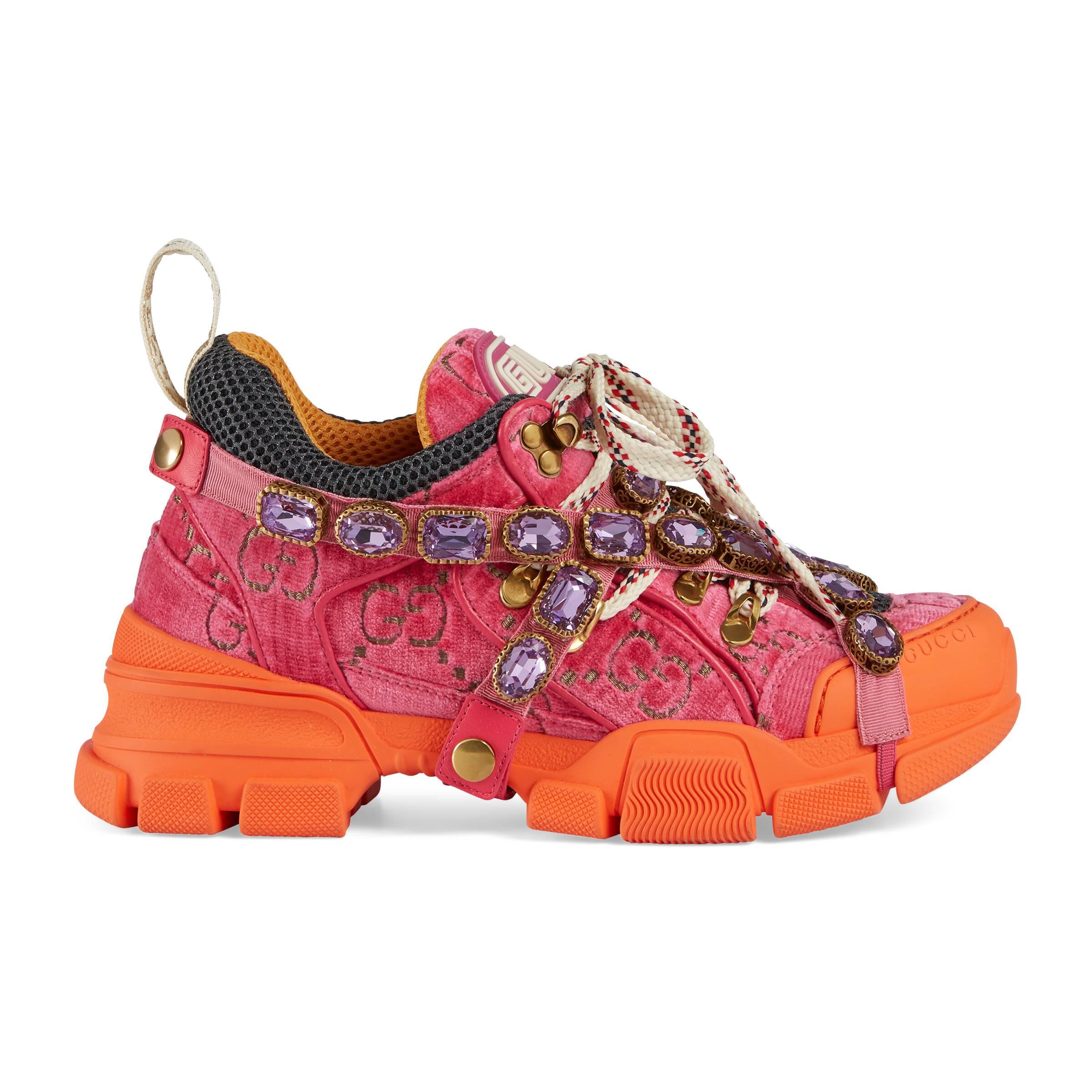 Gucci Flashtrek Sneaker With Crystals in Orange | Lyst
