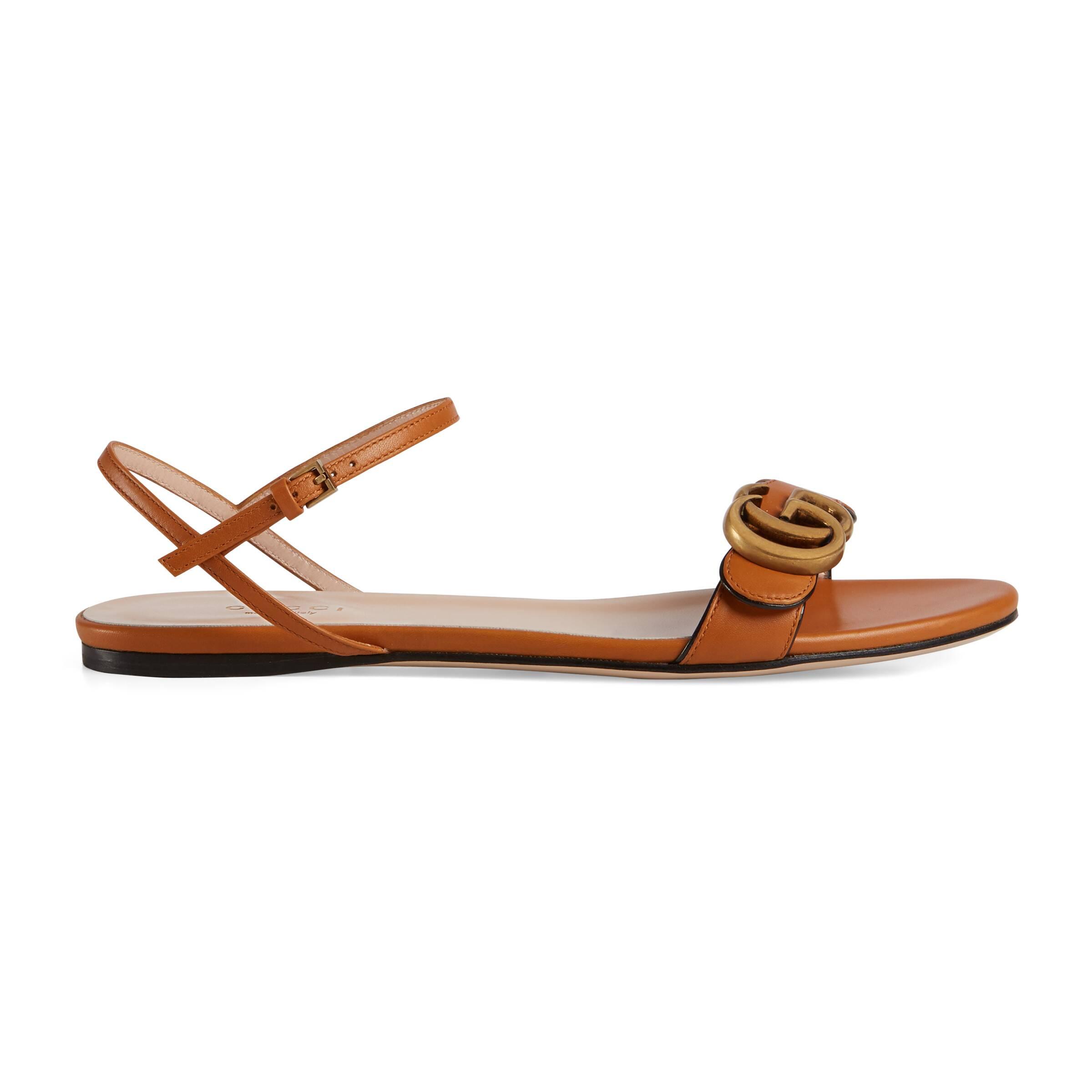 Gucci Leather Sandal With Double G in Brown | Lyst