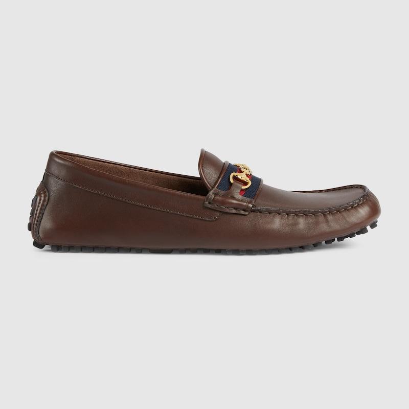 Gucci Ayrton Leather & Web Driver Loafers in Brown for Men  display picture 2