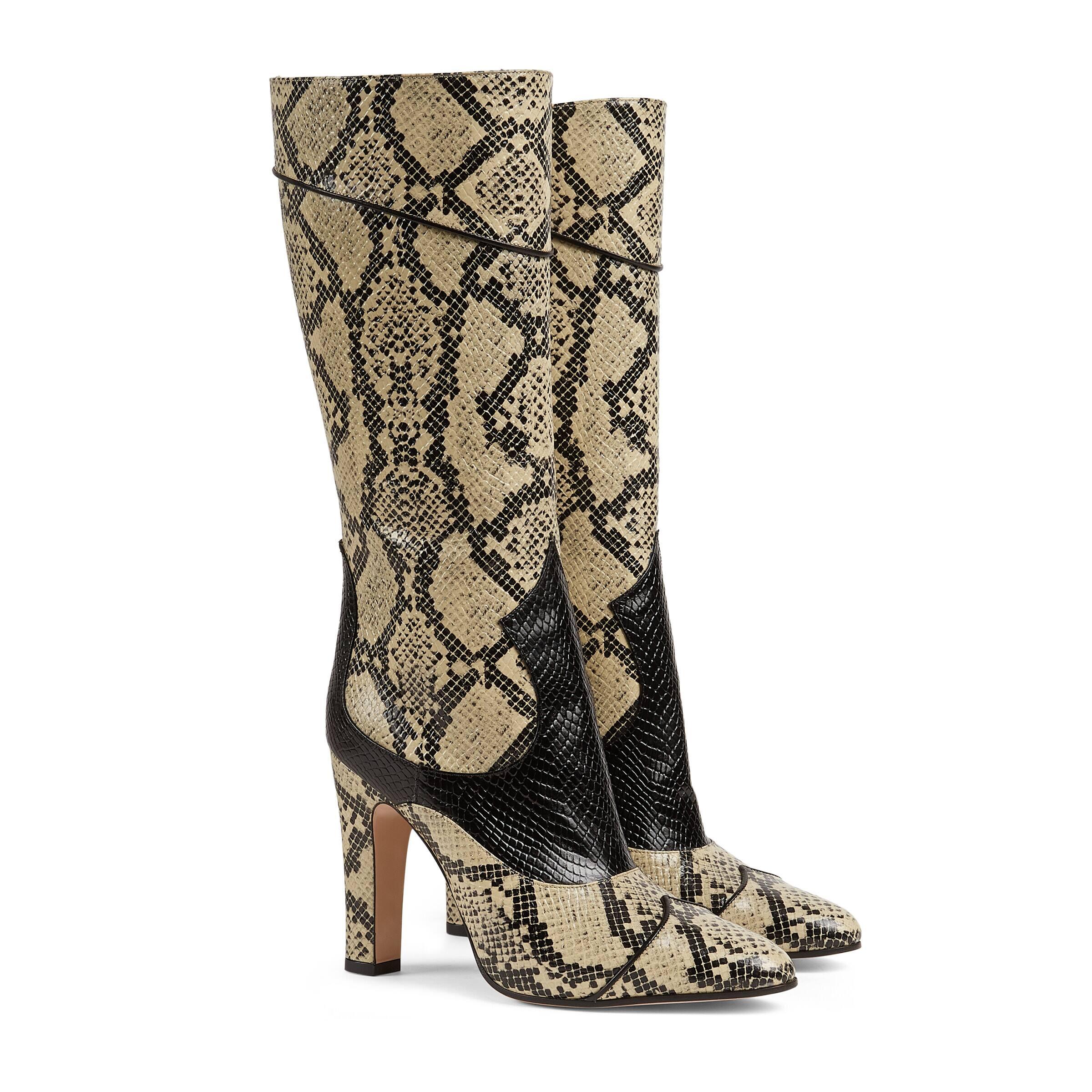 Gucci Leather Python Print Boots | Lyst