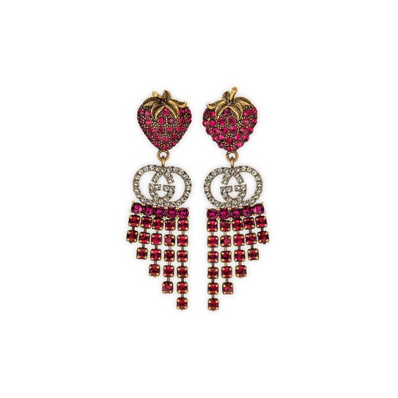 Gucci Strawberry Earrings With Crystals - Lyst
