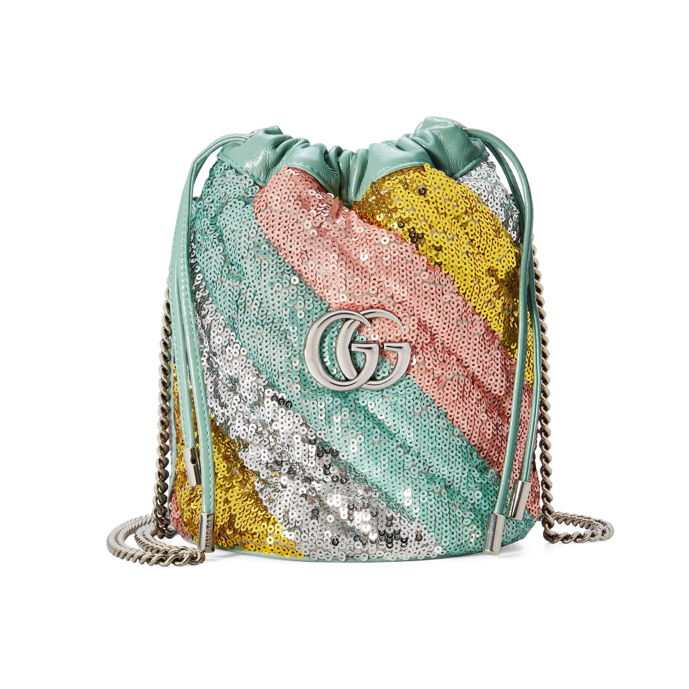 Gucci GG Marmont Mini Sequin Bucket Bag in Metallic | Lyst