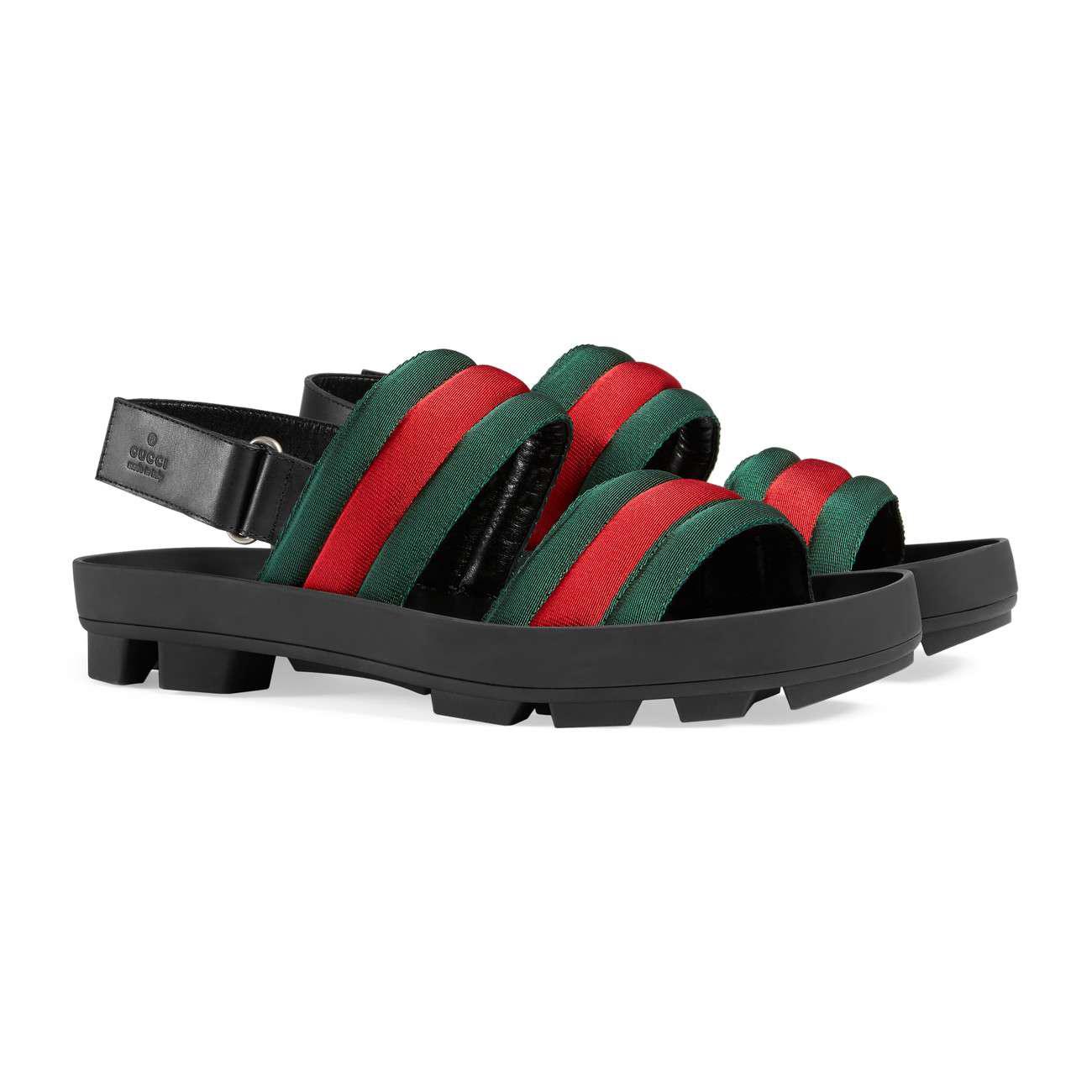 Gucci Leather And Web Sandal in Green 