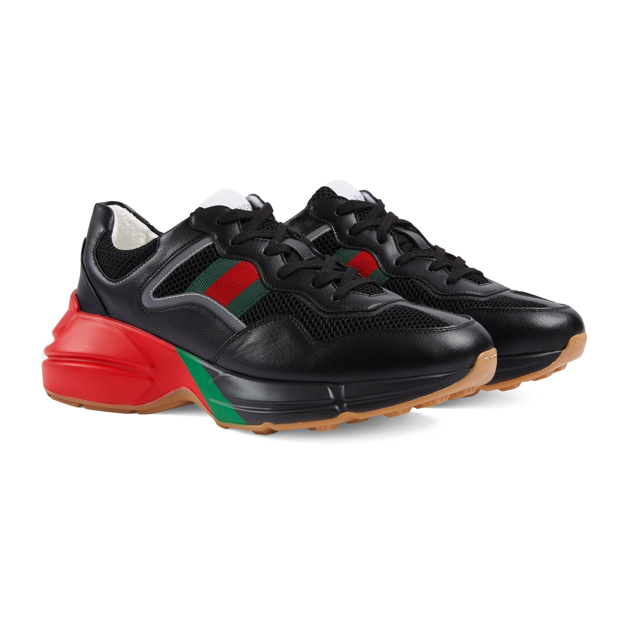 gucci men's rhyton leather sneaker with wave