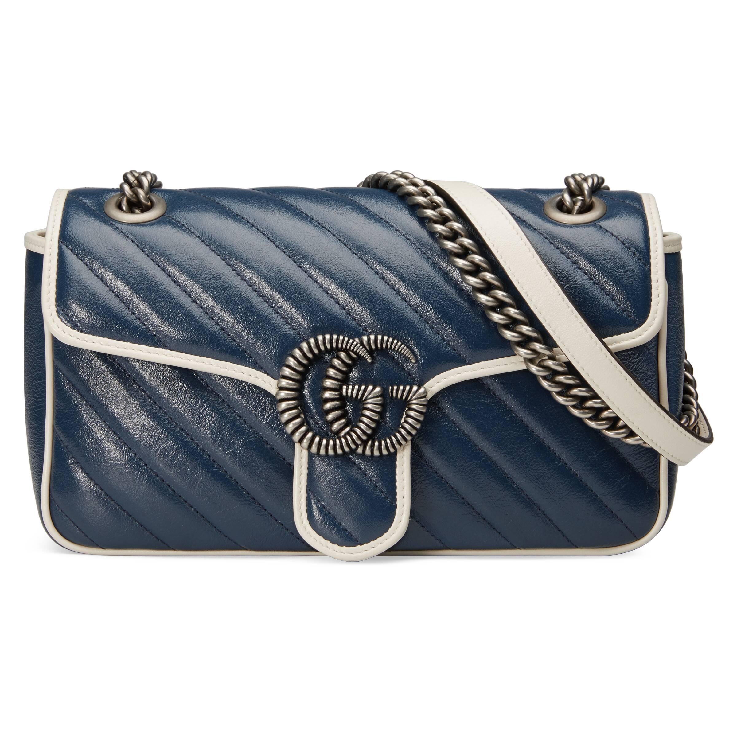 GG Marmont Small Matelasse Shoulder Bag, Used & Preloved Gucci Shoulder Bag, LXR USA, Blue