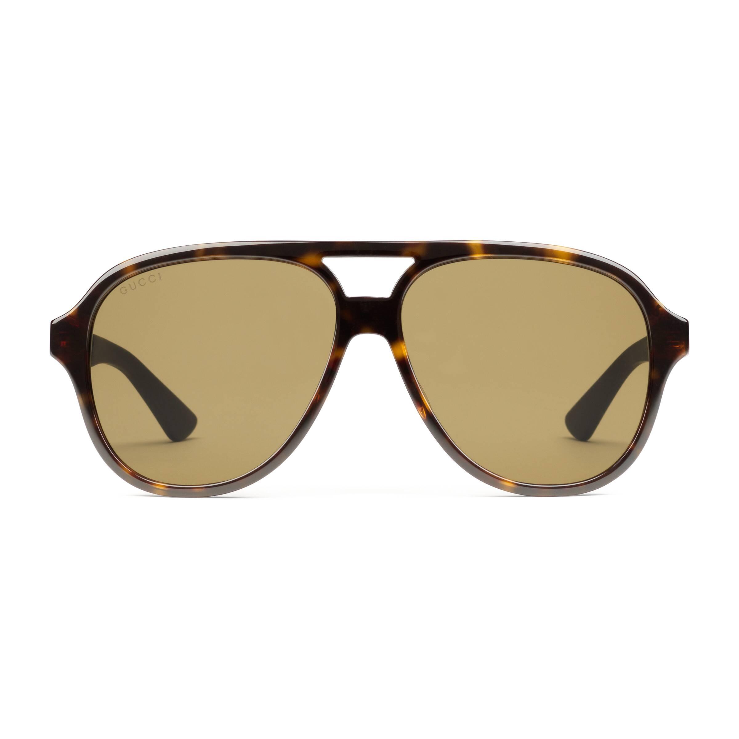 Gucci Rubber Aviator Acetate And Metal Sunglasses In Brown For Men Lyst