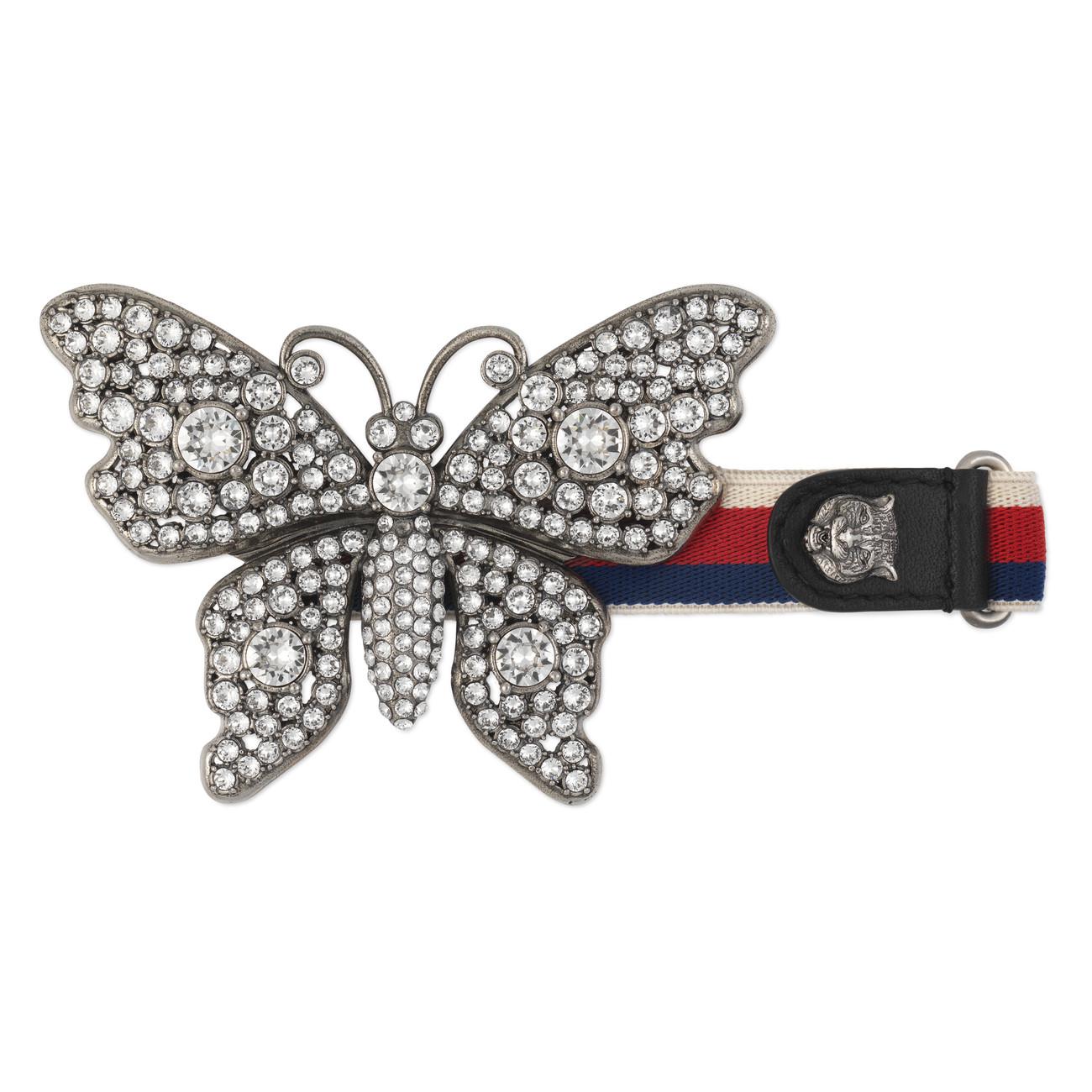Gucci Leather Crystal Studded Butterfly Bracelet in Black Lyst
