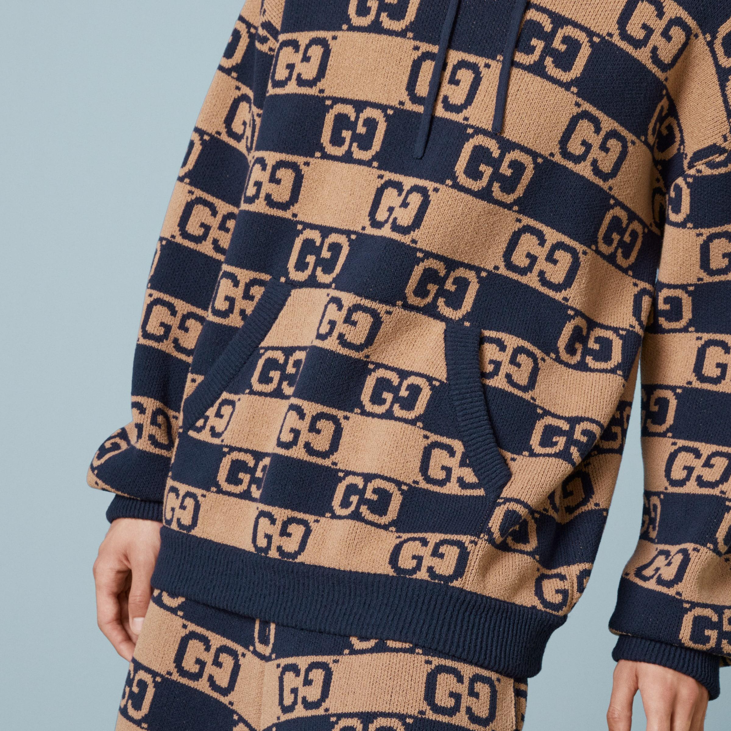 Gucci GG Cotton Jacquard Hooded Jumper in Blue for Men | Lyst