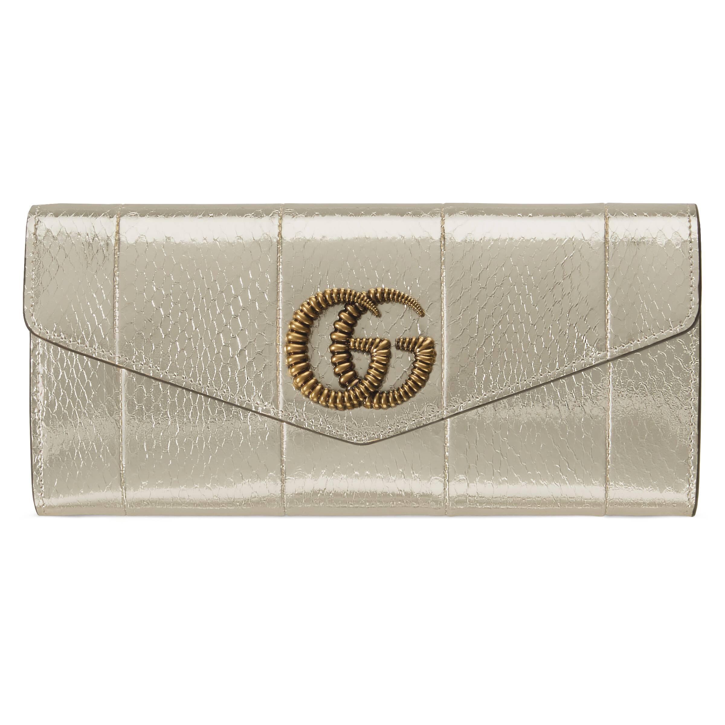 Gucci Broadway Snakeskin Clutch With Double G in Metallic | Lyst