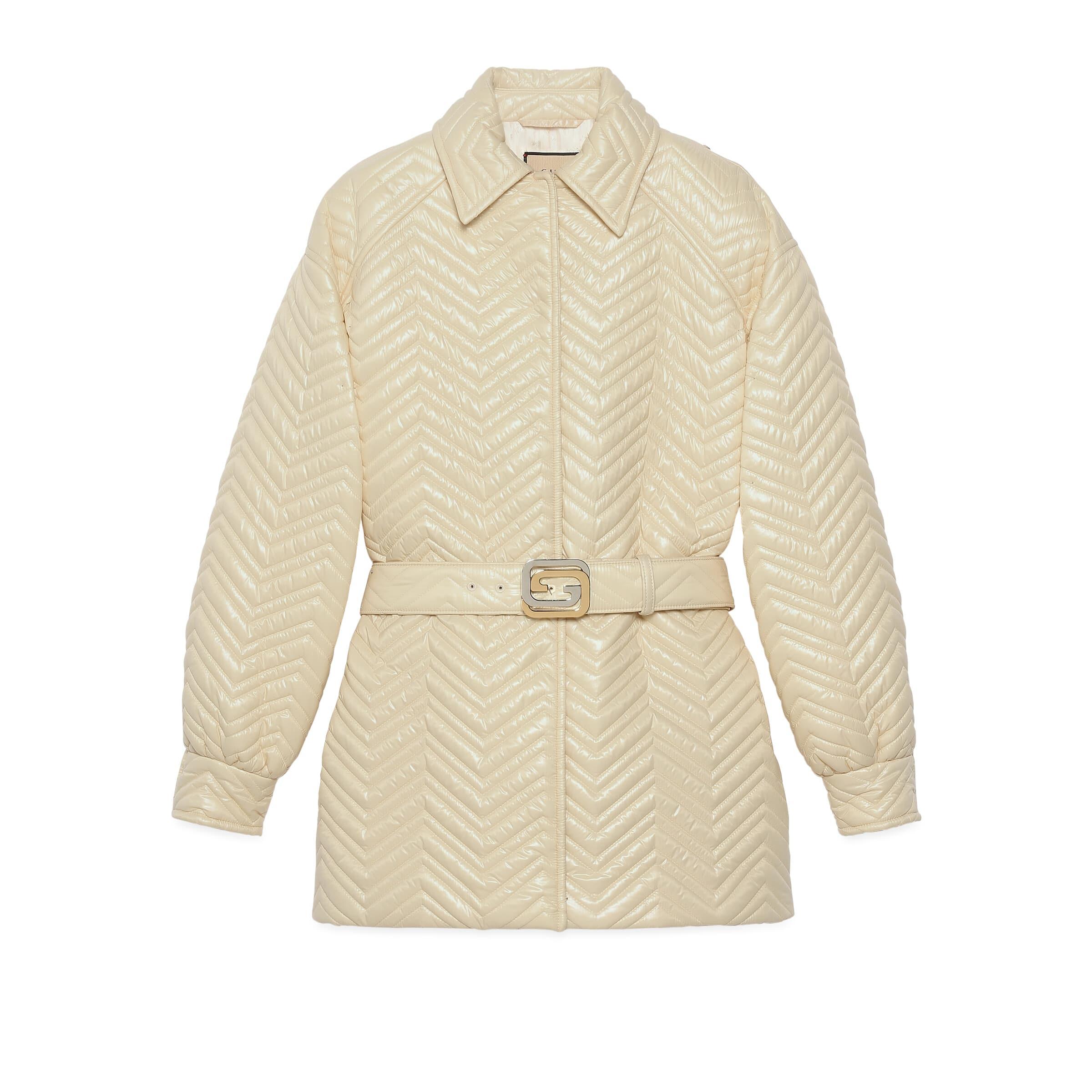 Gucci Quilted Shiny Nylon Belt Jacket in Natural Lyst