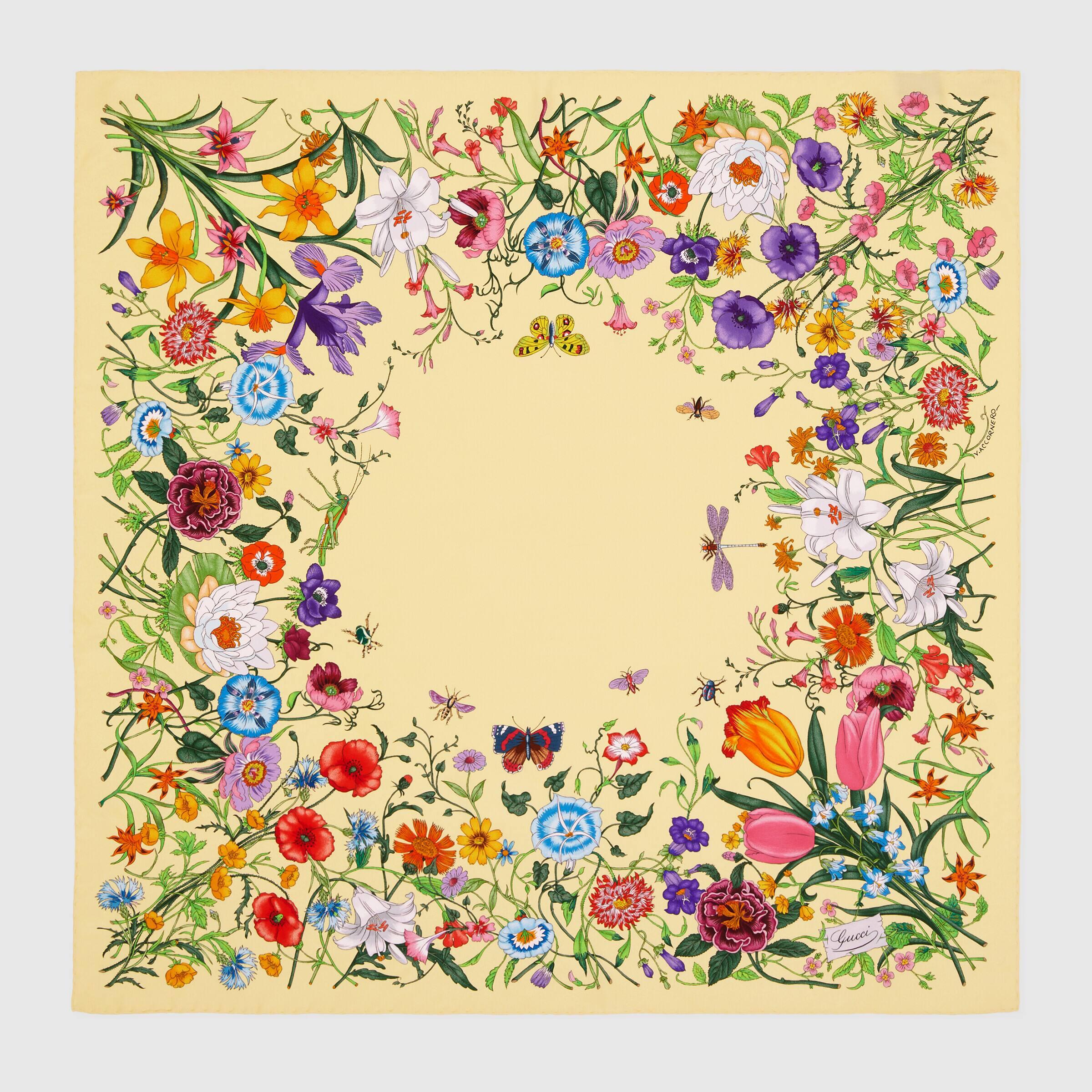Gucci Flora Print Silk Carr In Yellow Lyst gucci-flora-print-silk-carr-in-yellow-lyst