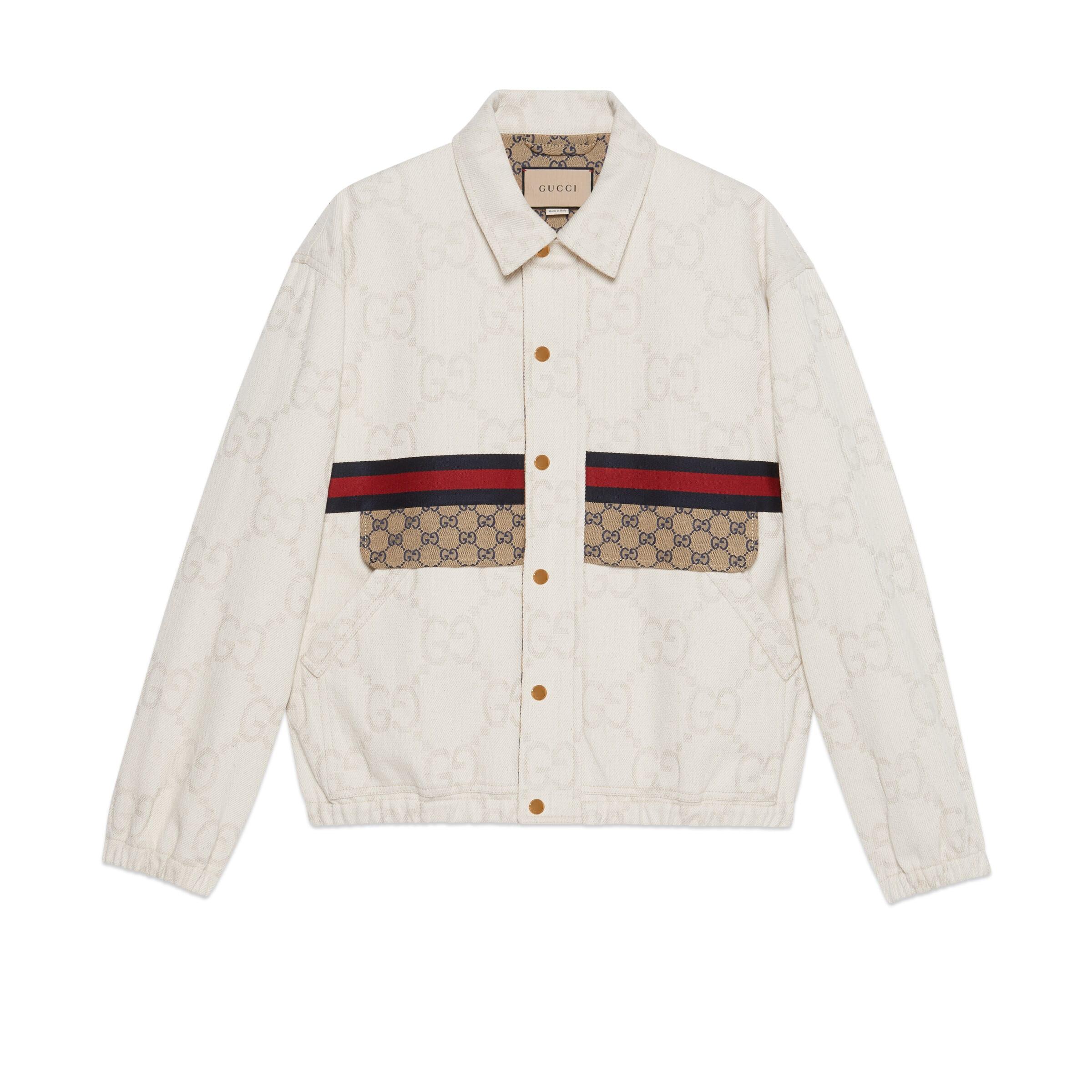 Gucci Maxi GG Denim Jacket With Web in White for Men | Lyst