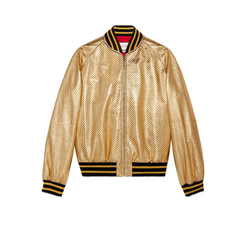 Gucci Leather Guccy Print Bomber in 