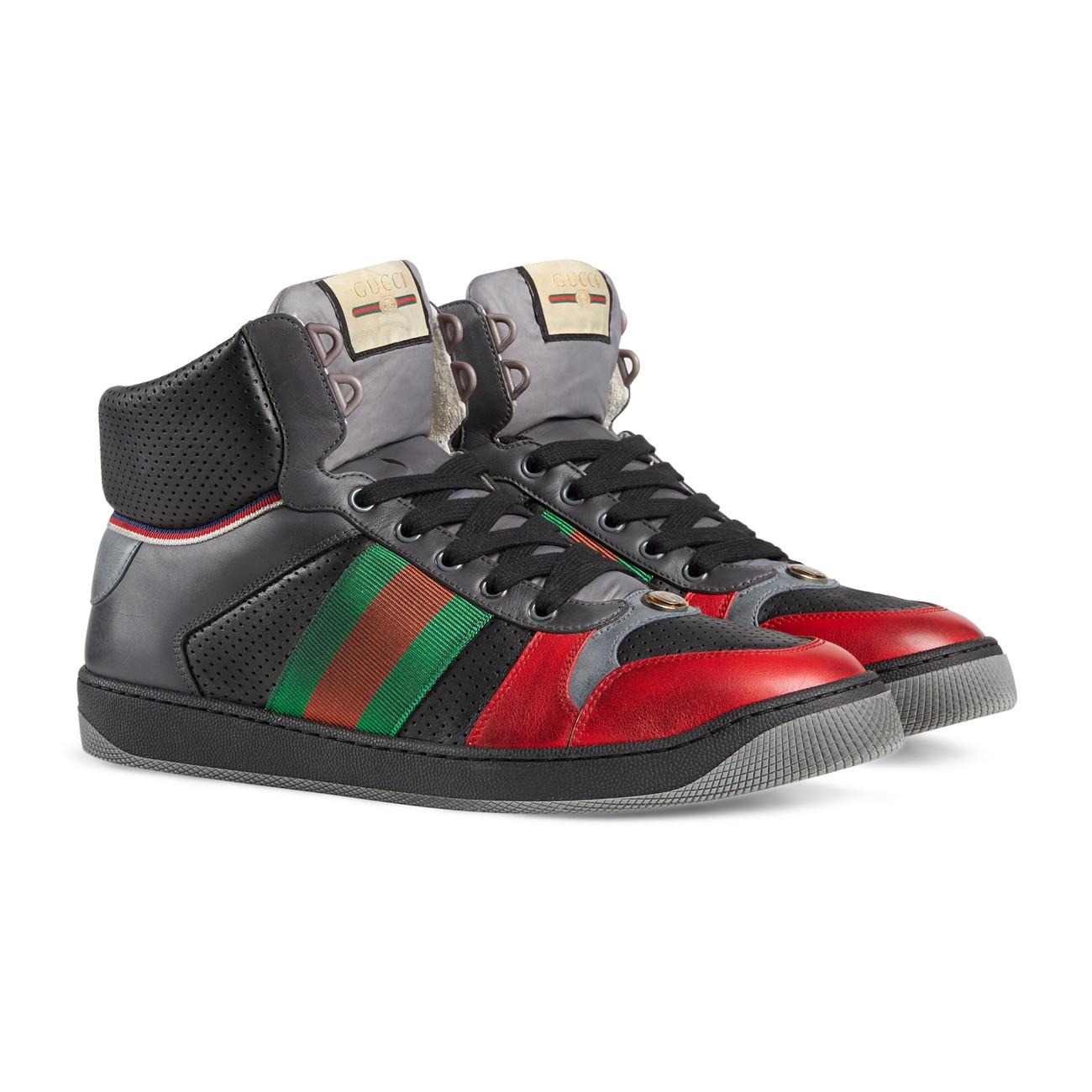 Gucci Web Screener Leather High-top Sneaker in Black for Men | Lyst