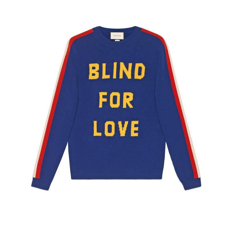 Maglione in lana con tigre e "Blind for Love" da Uomo di Gucci in Blu | Lyst