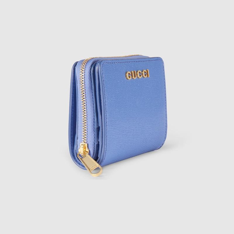 Mini wallet with Gucci script in black leather | GUCCI® US