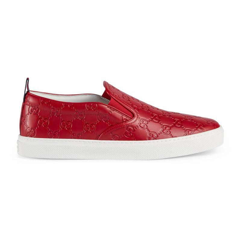 Gucci Leather Signature Slip-on Sneaker in Red - Lyst