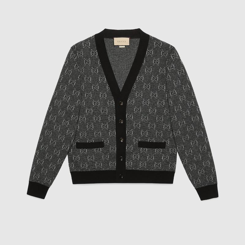 Gucci メンズ　グレー ウール カーディガン S(175/92A) GG インターシャ ウール カーディガングレー | GUCCI公式