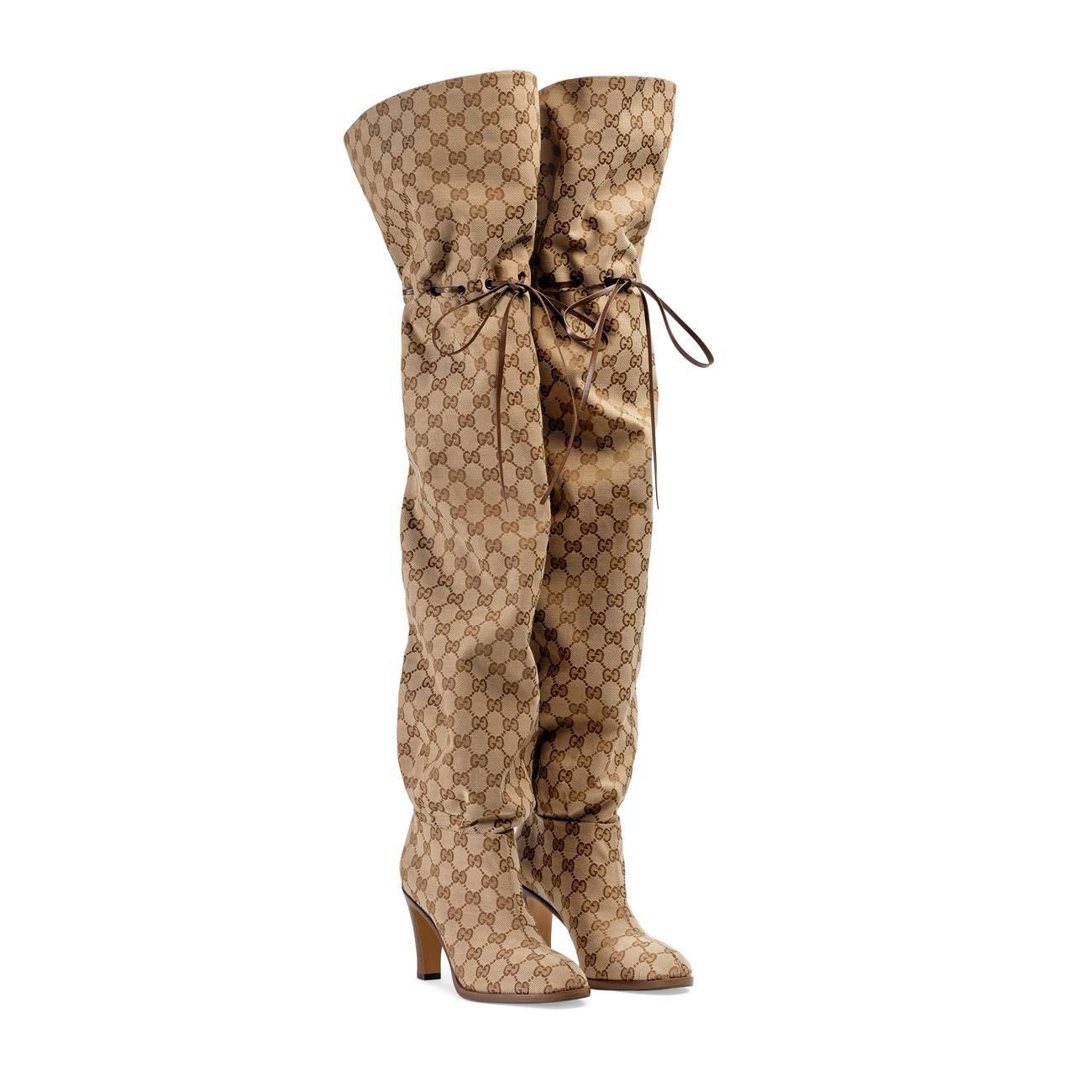 Gucci Canvas Original GG Over The Knee Boots in Brown Lyst