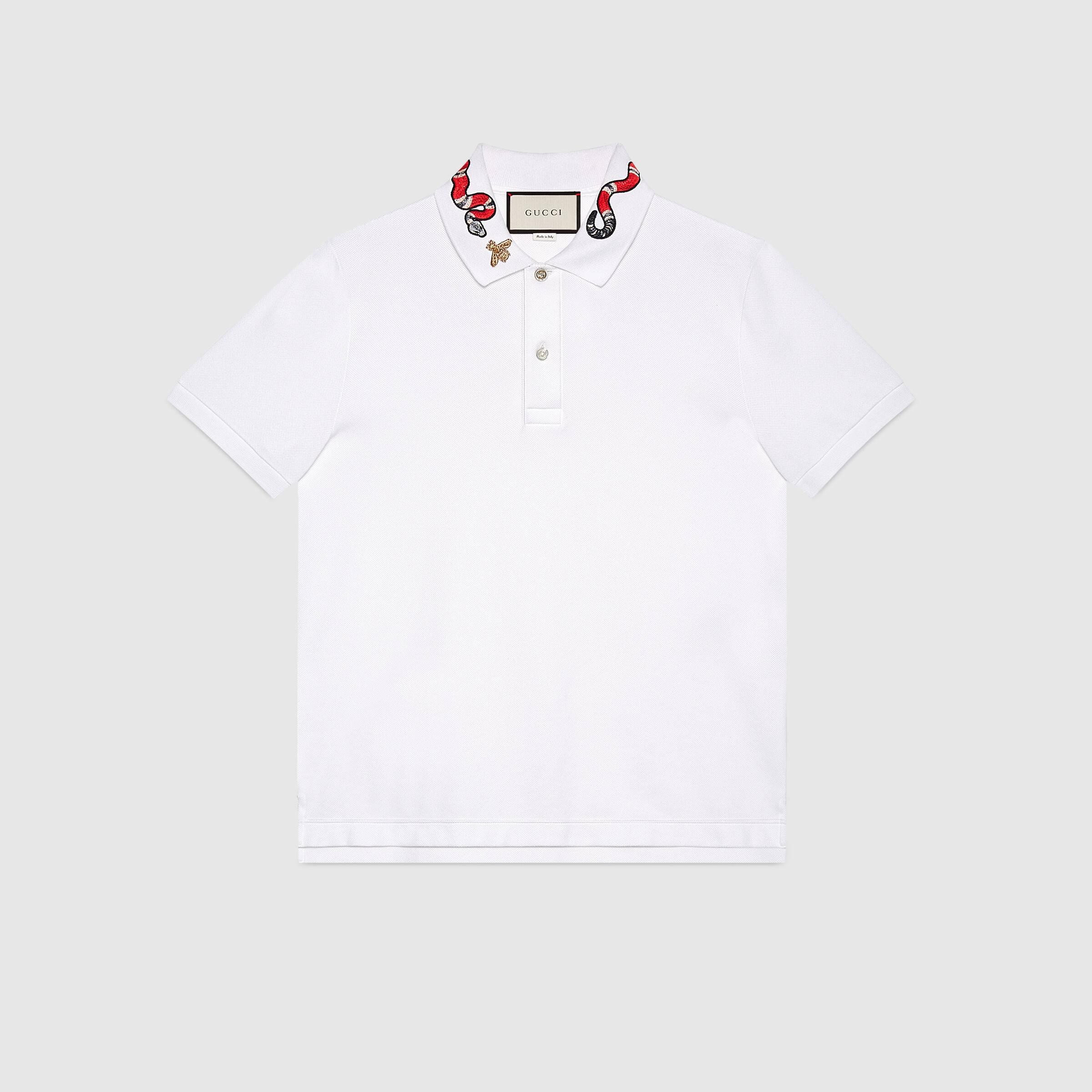 Gucci Cotton Polo With Snake Embroidery in Pearl (White) for Men - Save ...