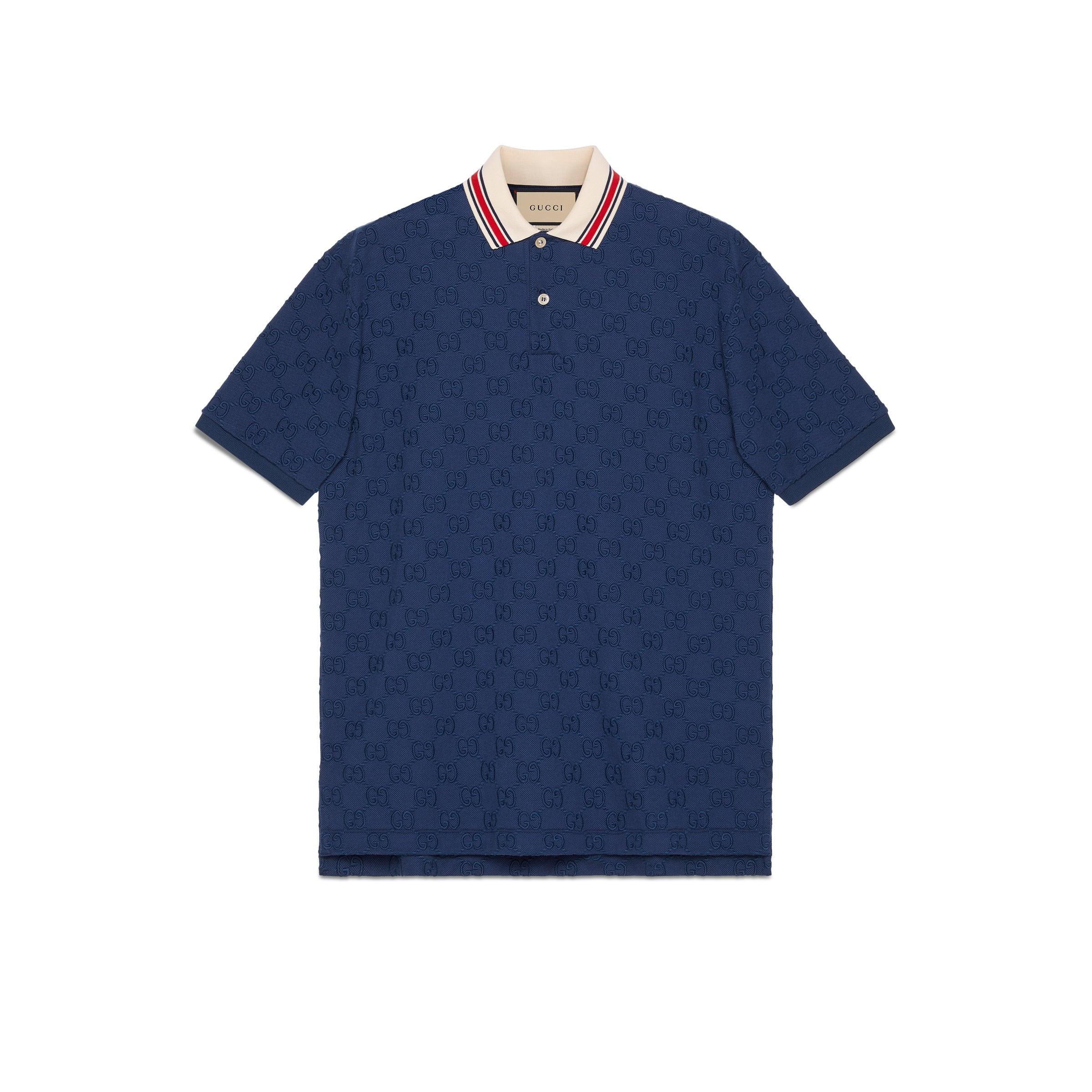 Gucci GG Stretch Cotton Polo in Blue for Men | Lyst