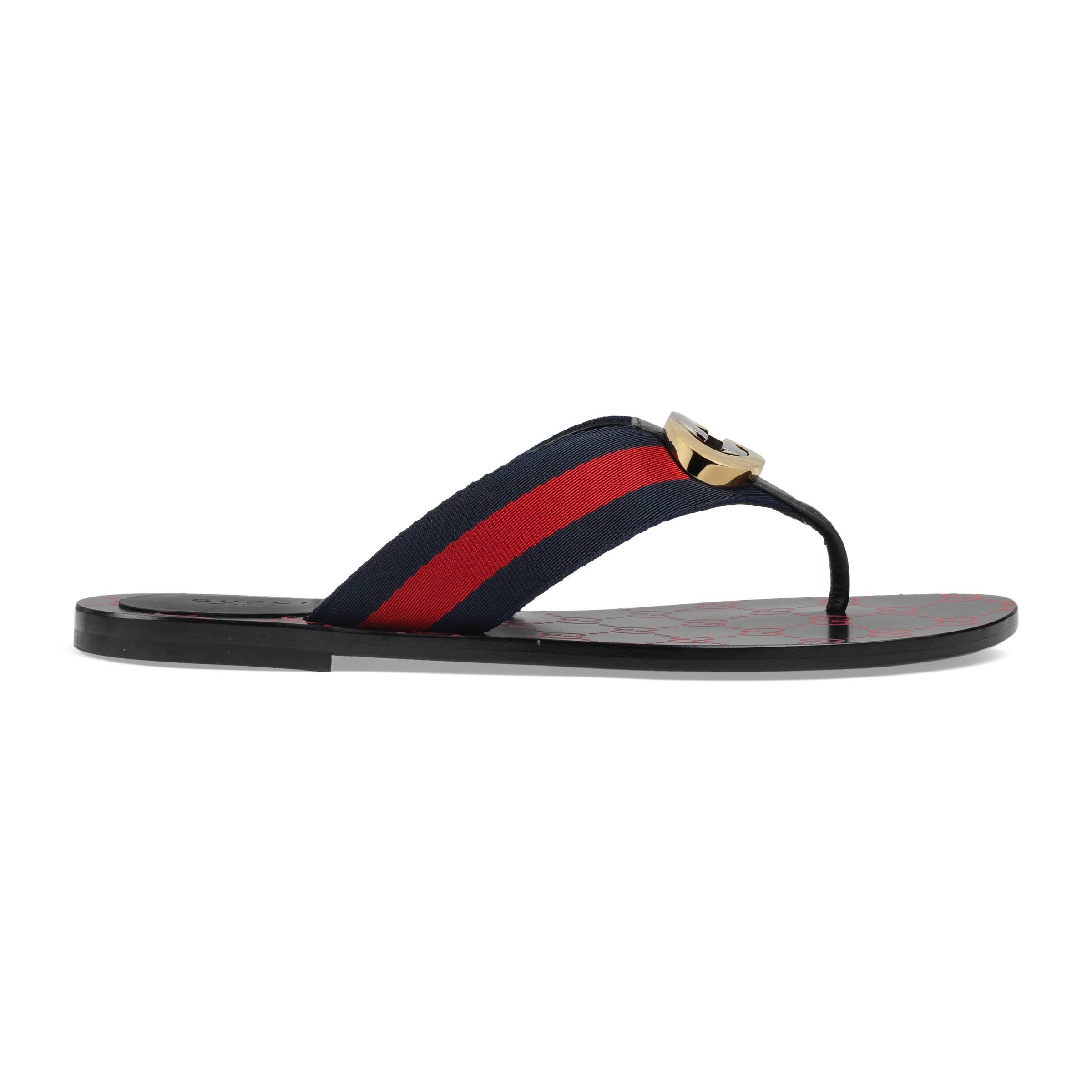 gucci web & leather thong sandals